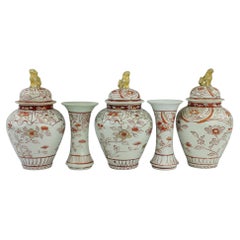 Antique 17th Century Japanese Porcelain Garniture Vases Blood and Milk Edo Pe