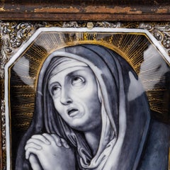 Antique 17th Century Limoge Signed Plaque Of A Madonna Praying