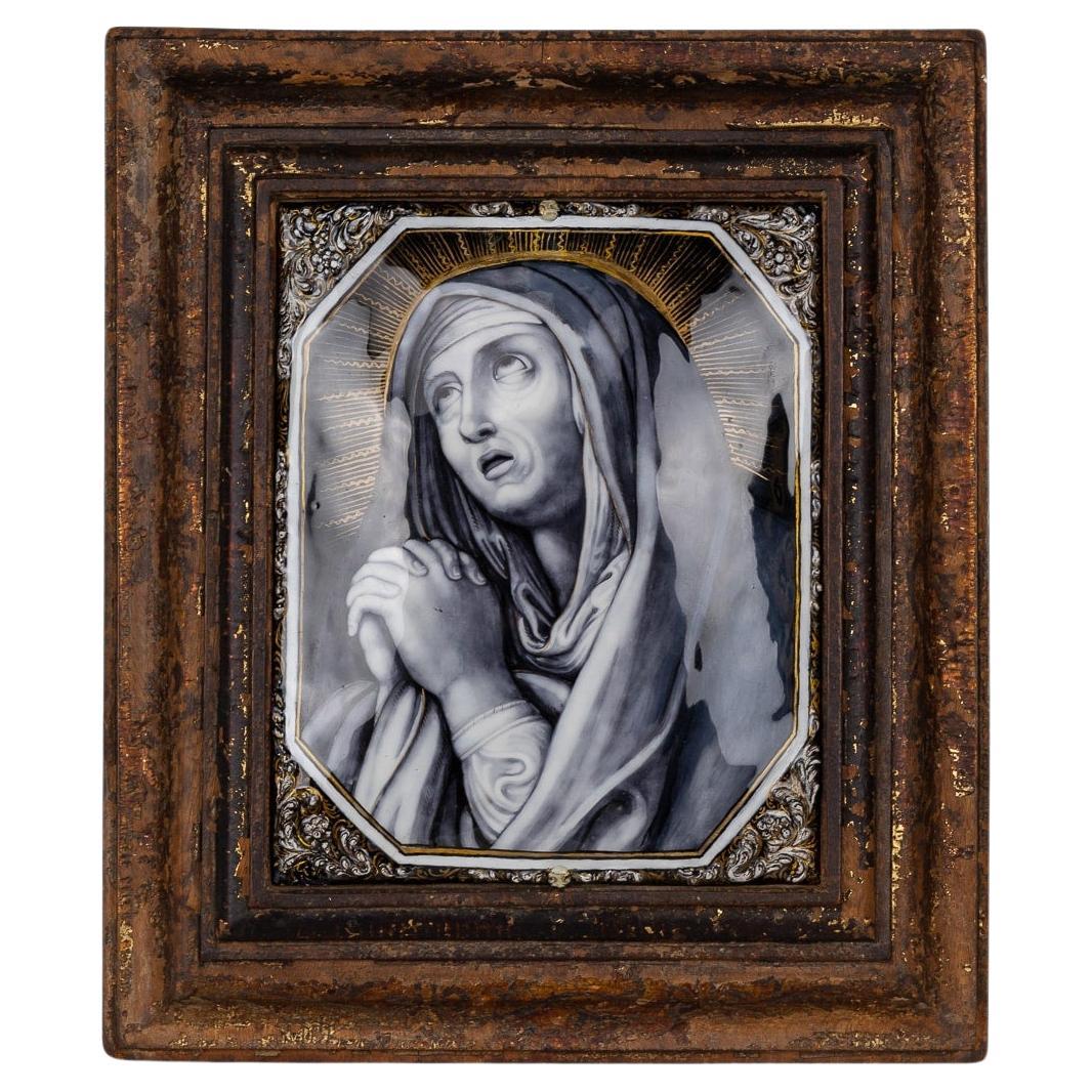 Antique 17th Century Limoge Signed Plaque Of A Madonna Praying For Sale