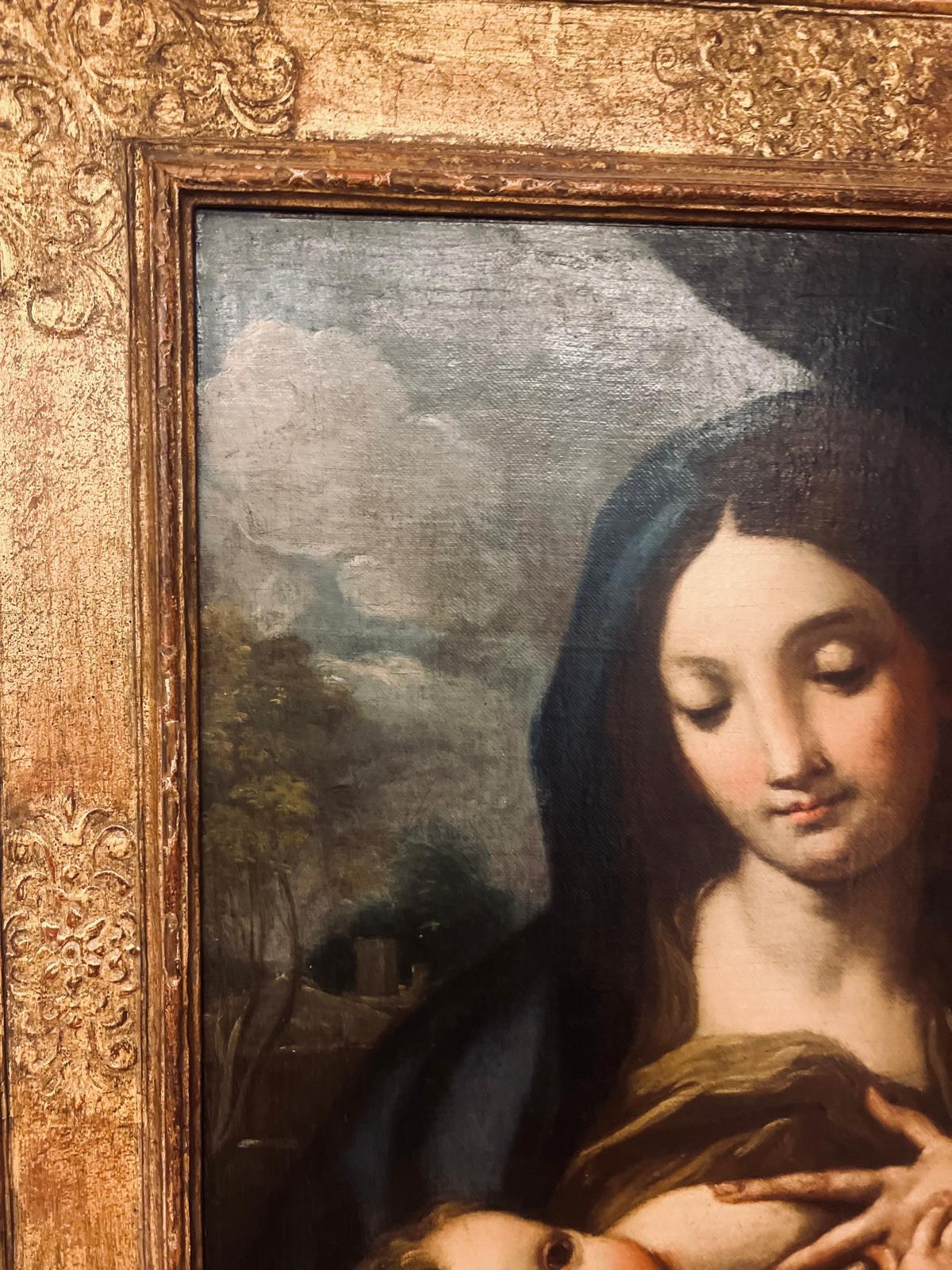 Antike Madonna mit Kind, Rom, Carlo Maratta, Öl auf Leinwand, 17. Jahrhundert (Barock) im Angebot