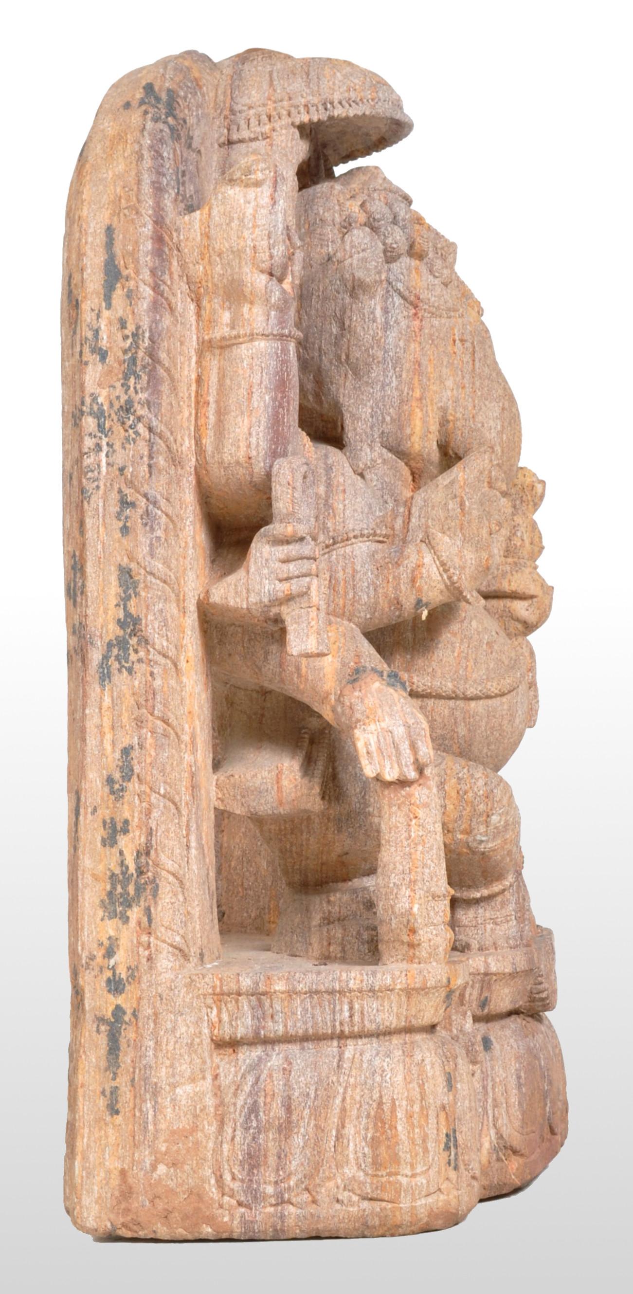 Antique 17th Century Hindu Carved Sandstone Ganesha Statue Stele India 1600 1