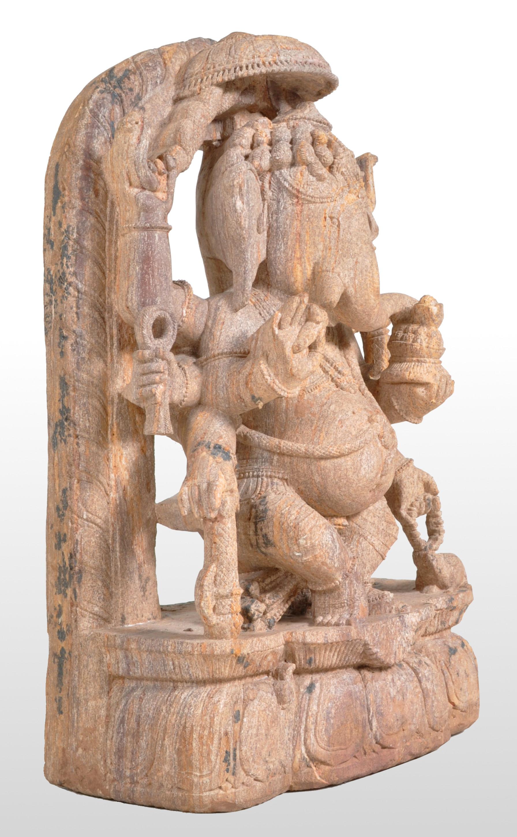 Antique 17th Century Hindu Carved Sandstone Ganesha Statue Stele India 1600 2