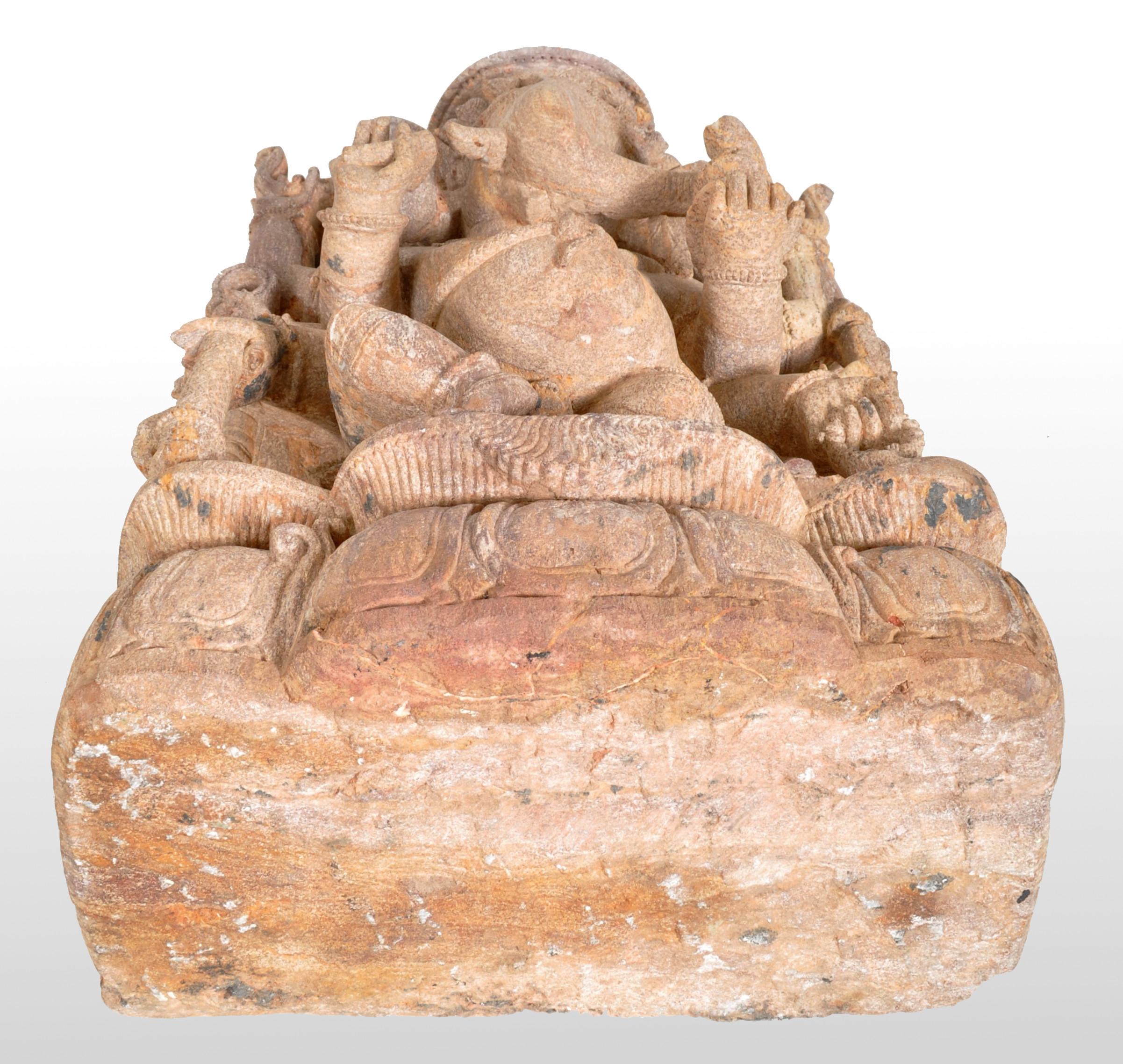 Antique 17th Century Hindu Carved Sandstone Ganesha Statue Stele India 1600 4