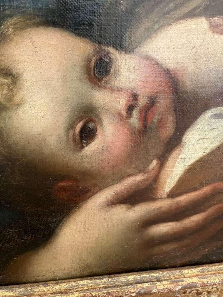 Hand-Painted Antique 17th Century Madonna with Child Carlo Maratta 'School' Oil on Canvas For Sale