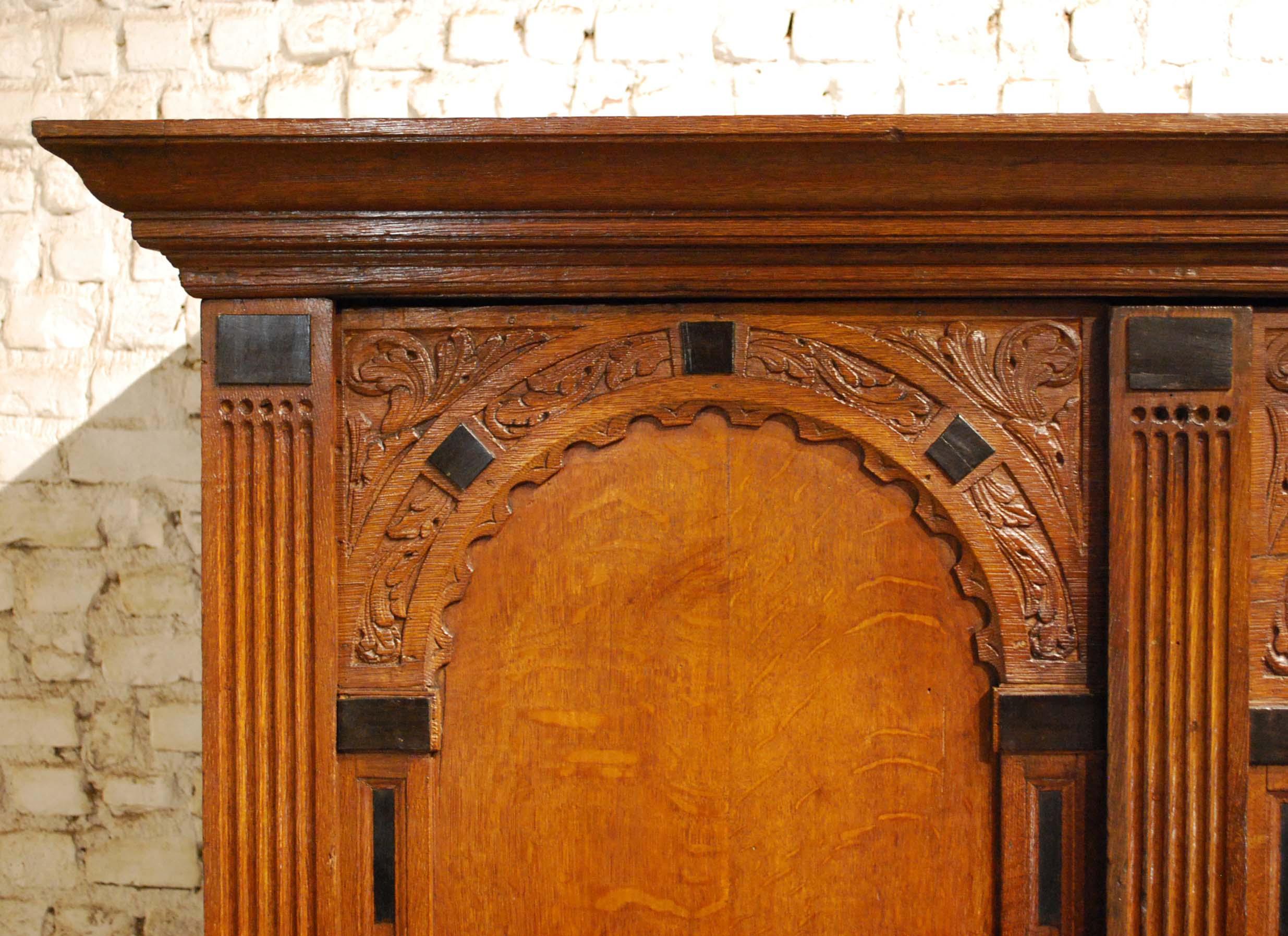 Antique 17th Century Oak and Ebony Two-Door Renaissance Cabinet For Sale 1