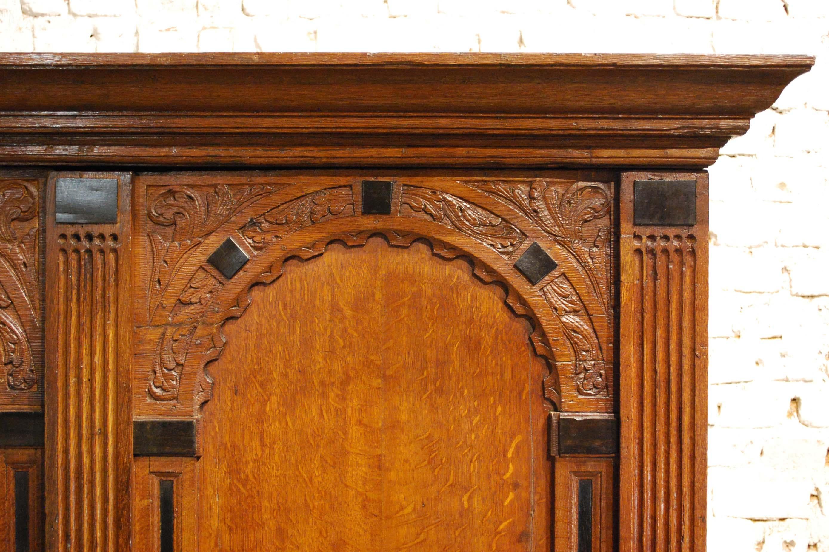 Antique 17th Century Oak and Ebony Two-Door Renaissance Cabinet For Sale 2