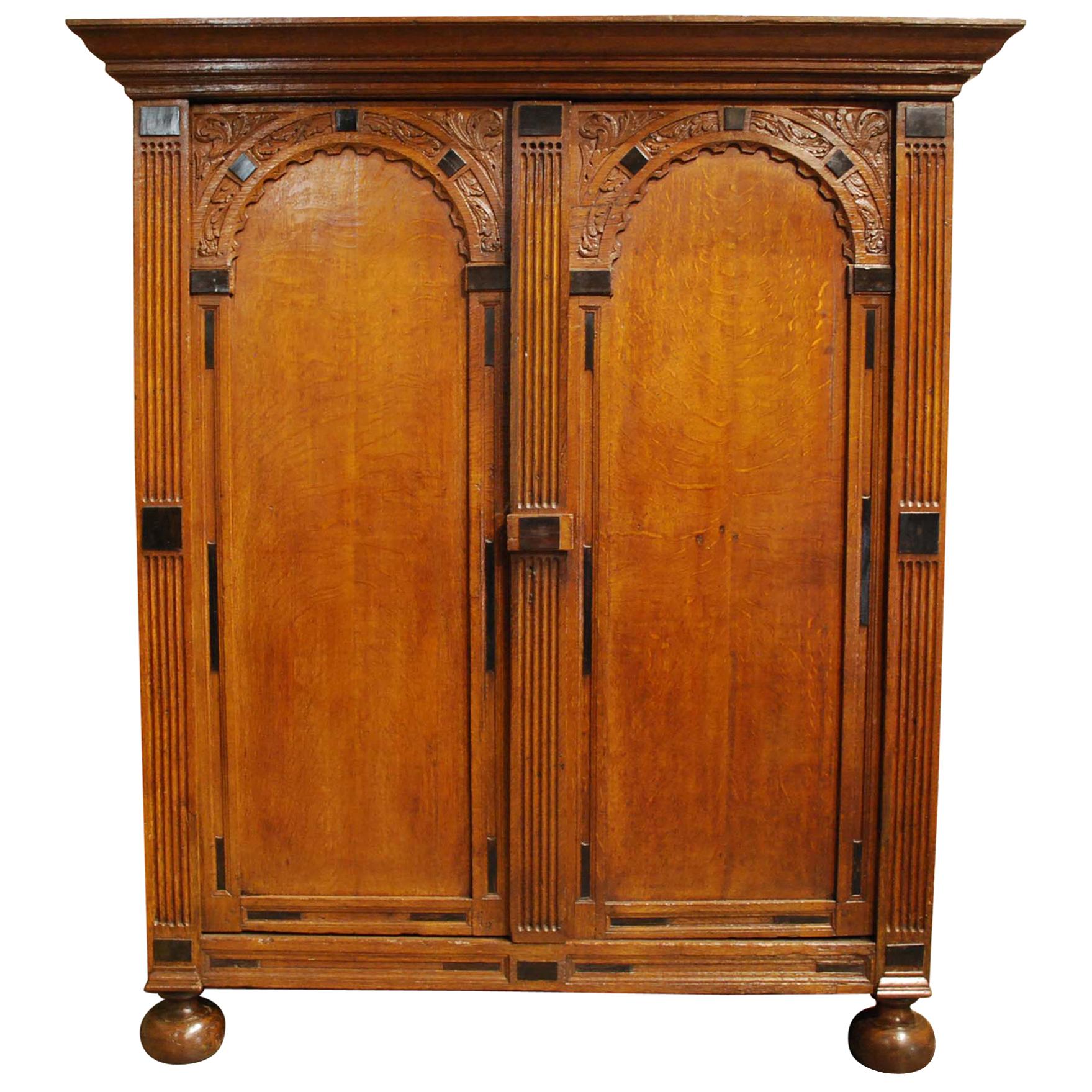 Antique 17th Century Oak and Ebony Two-Door Renaissance Cabinet