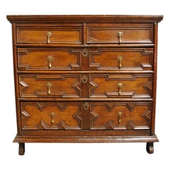 Antique 17th Century Oak Charles II Chest of Drawers with Geometric Moulding