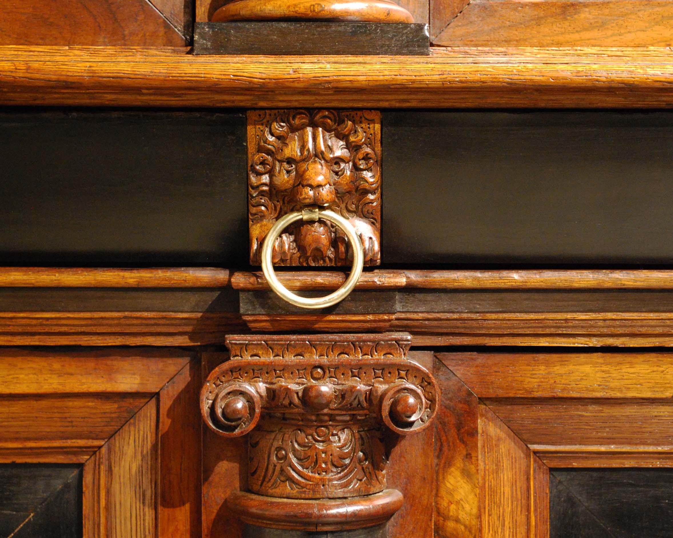 Antique 17th Century Oak Dutch Baroque Cushion Cabinet with Ebony and Mahogany 5