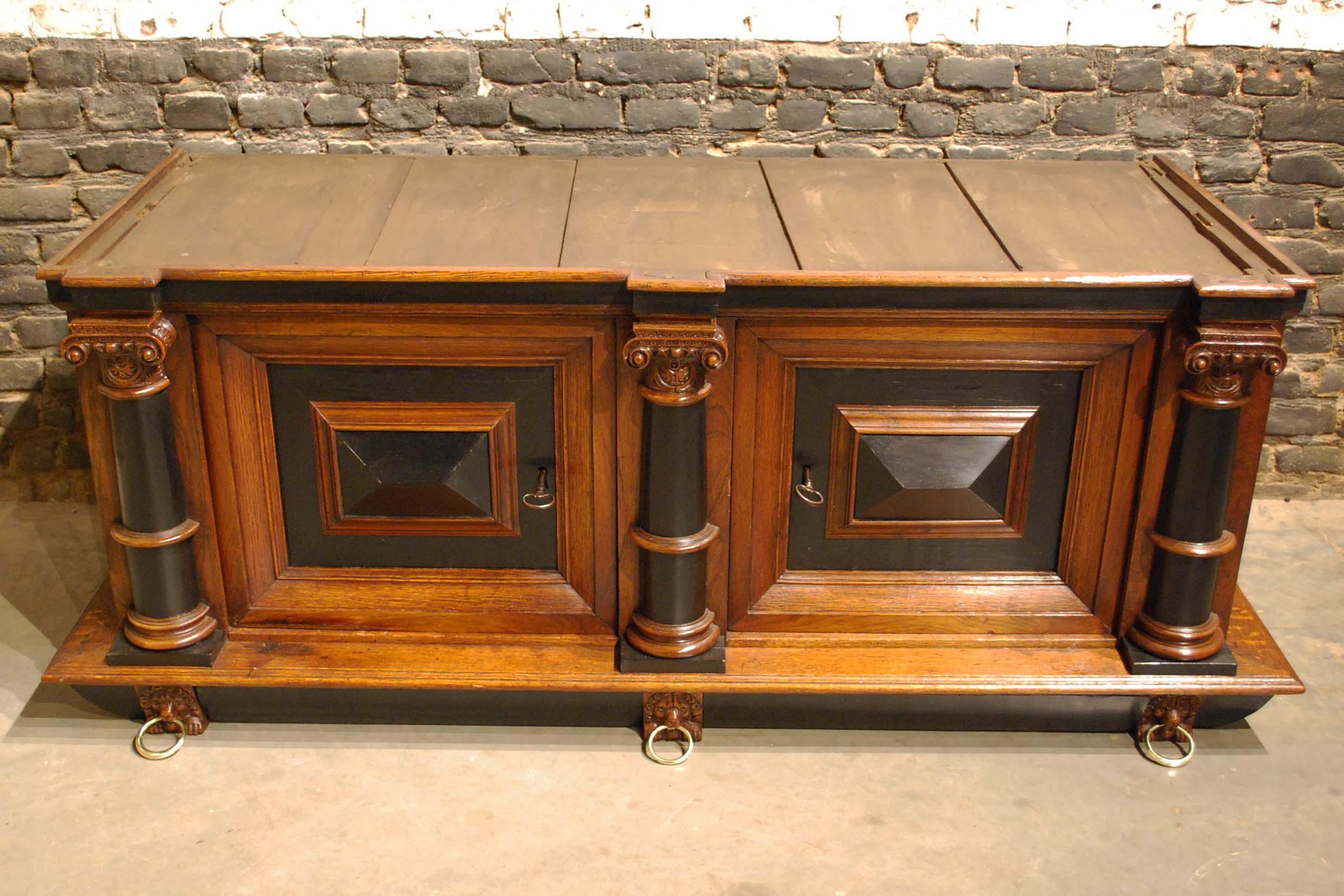 Antique 17th Century Oak Dutch Baroque Cushion Cabinet with Ebony and Mahogany 9