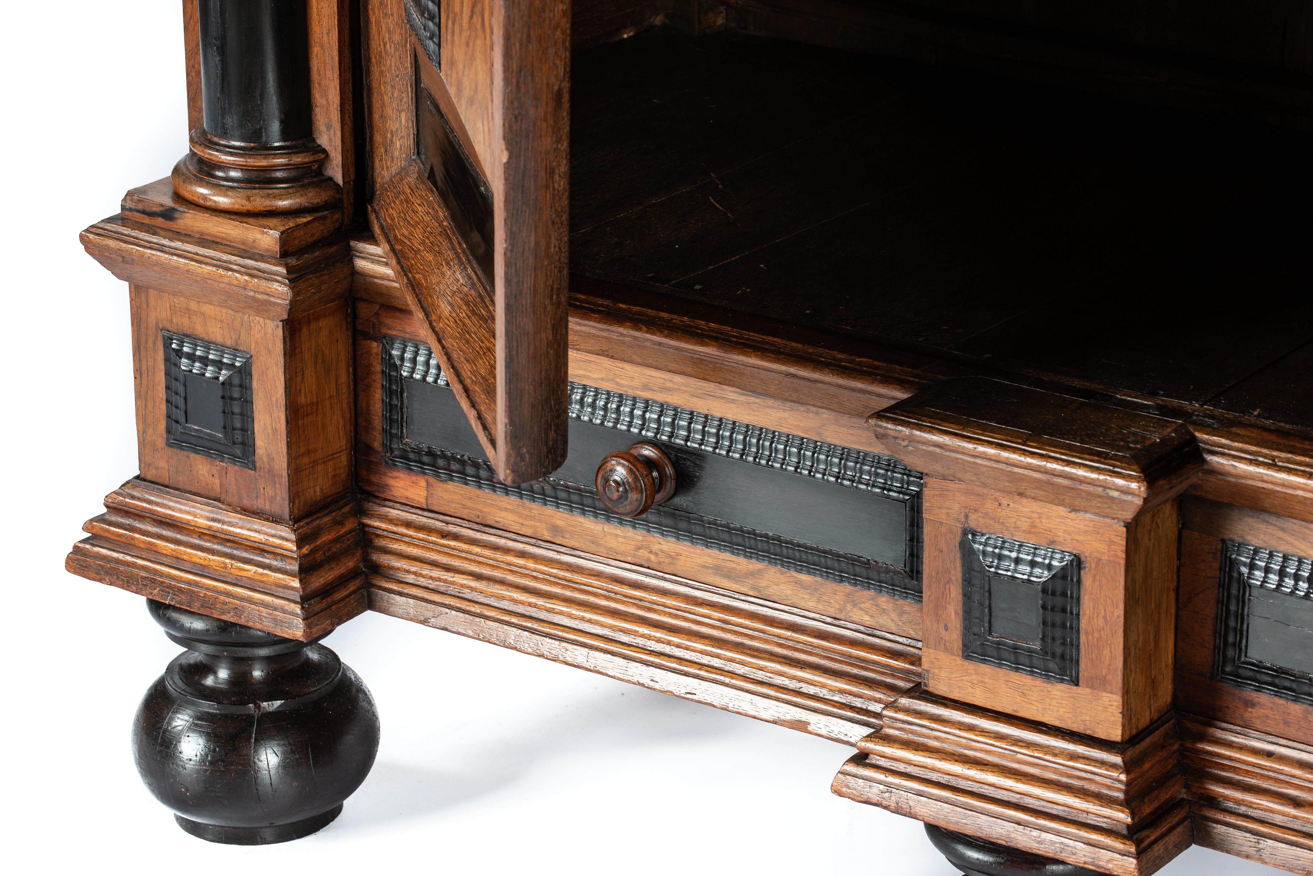 Antique 17th Century Oak Dutch Renaissance Cabinet with Ebony and Mahogany For Sale 15