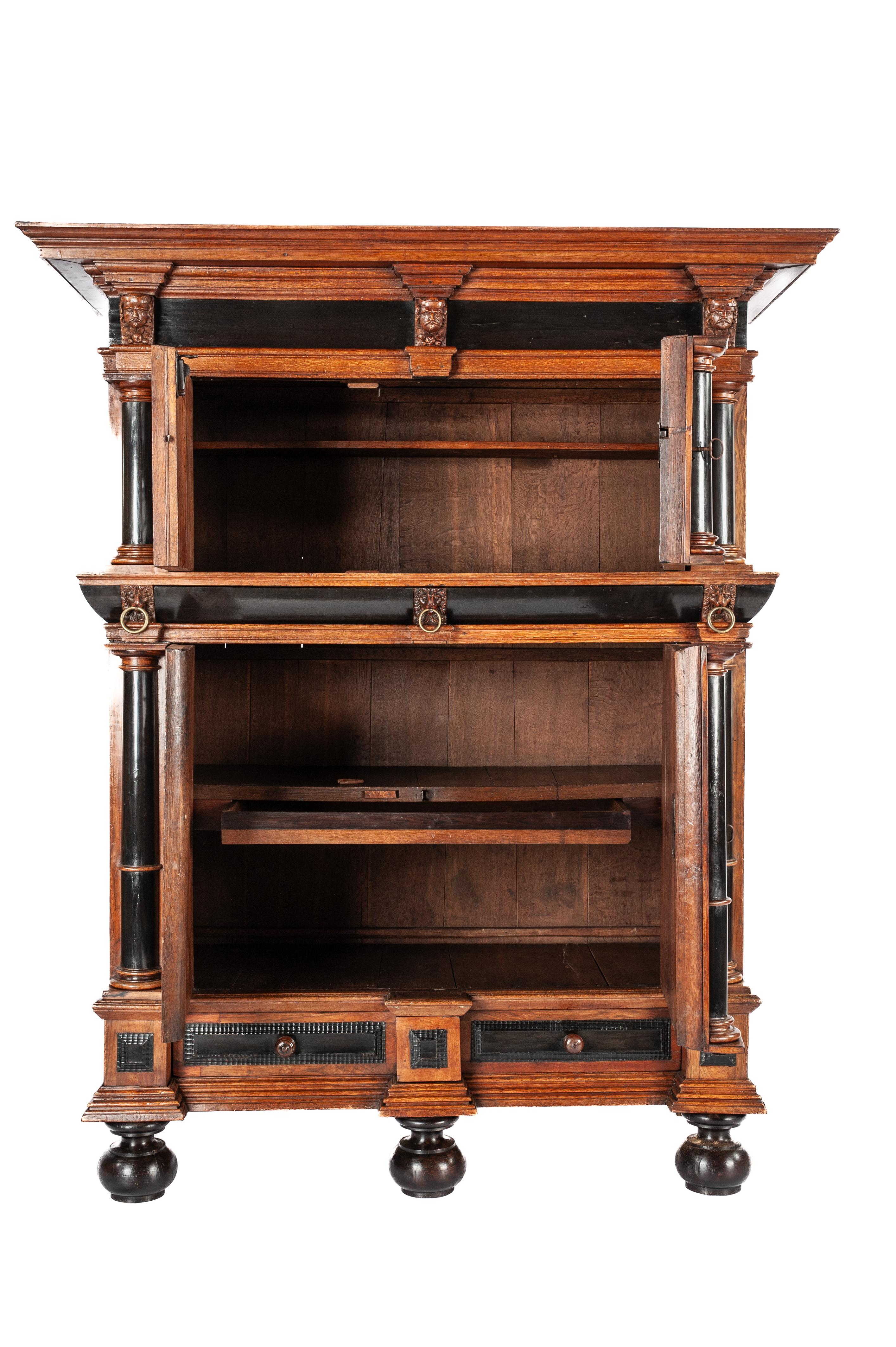 Antique 17th Century Oak Dutch Renaissance Cabinet with Ebony and Mahogany For Sale 1