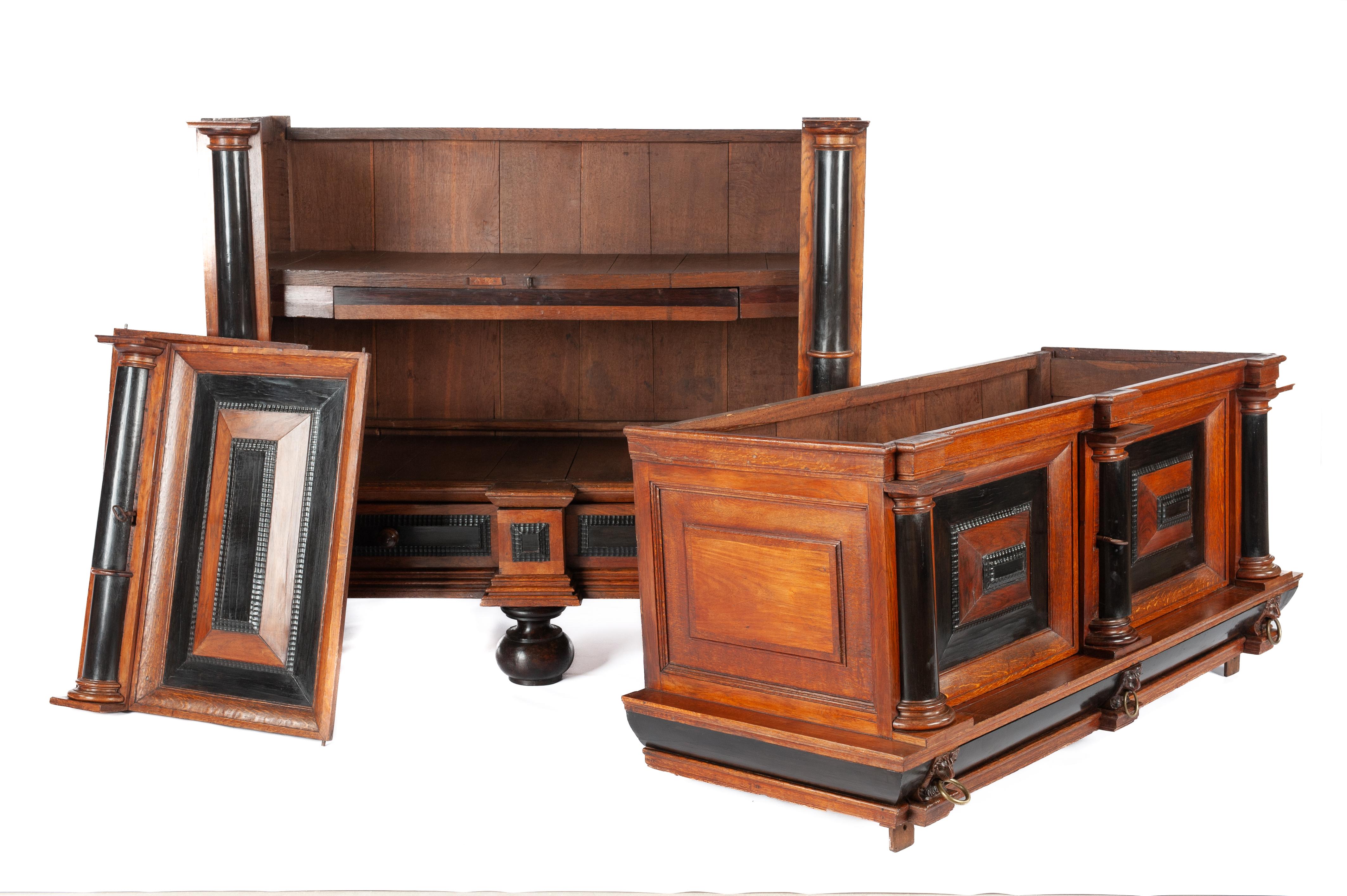 Antique 17th Century Oak Dutch Renaissance Cabinet with Ebony and Mahogany For Sale 3