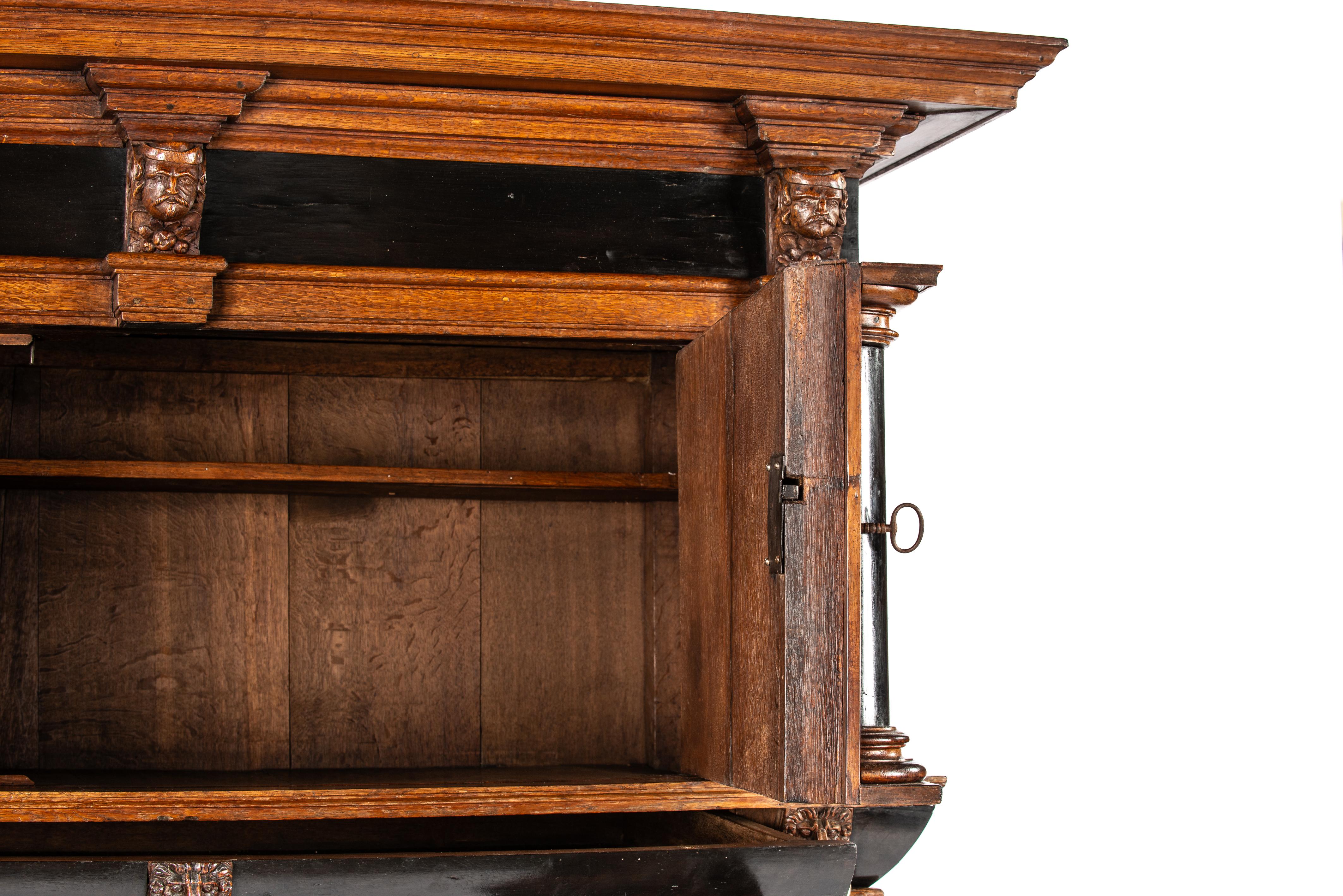 Antique 17th Century Oak Dutch Renaissance Cabinet with Ebony and Mahogany For Sale 4