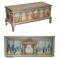 ANTIQUE 17TH CENTURY ORiGINAL PAINT FLORENTINE ITALIAN LINEN CHEST OR TRUNK