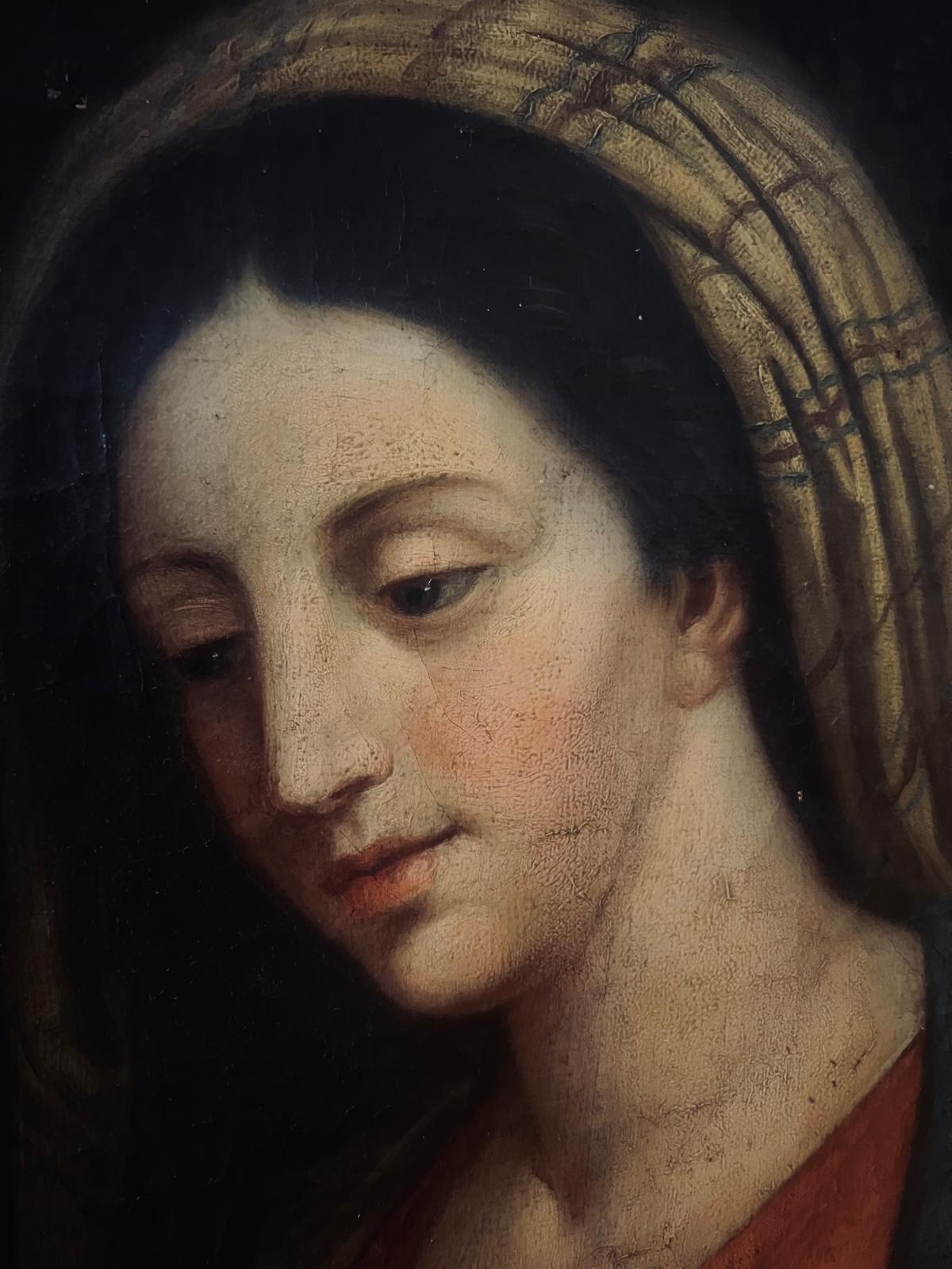 Antikes Gemälde Madonna / Virgin Maria, Italien, Öl auf Leinwand, 17. Jahrhundert im Angebot 2