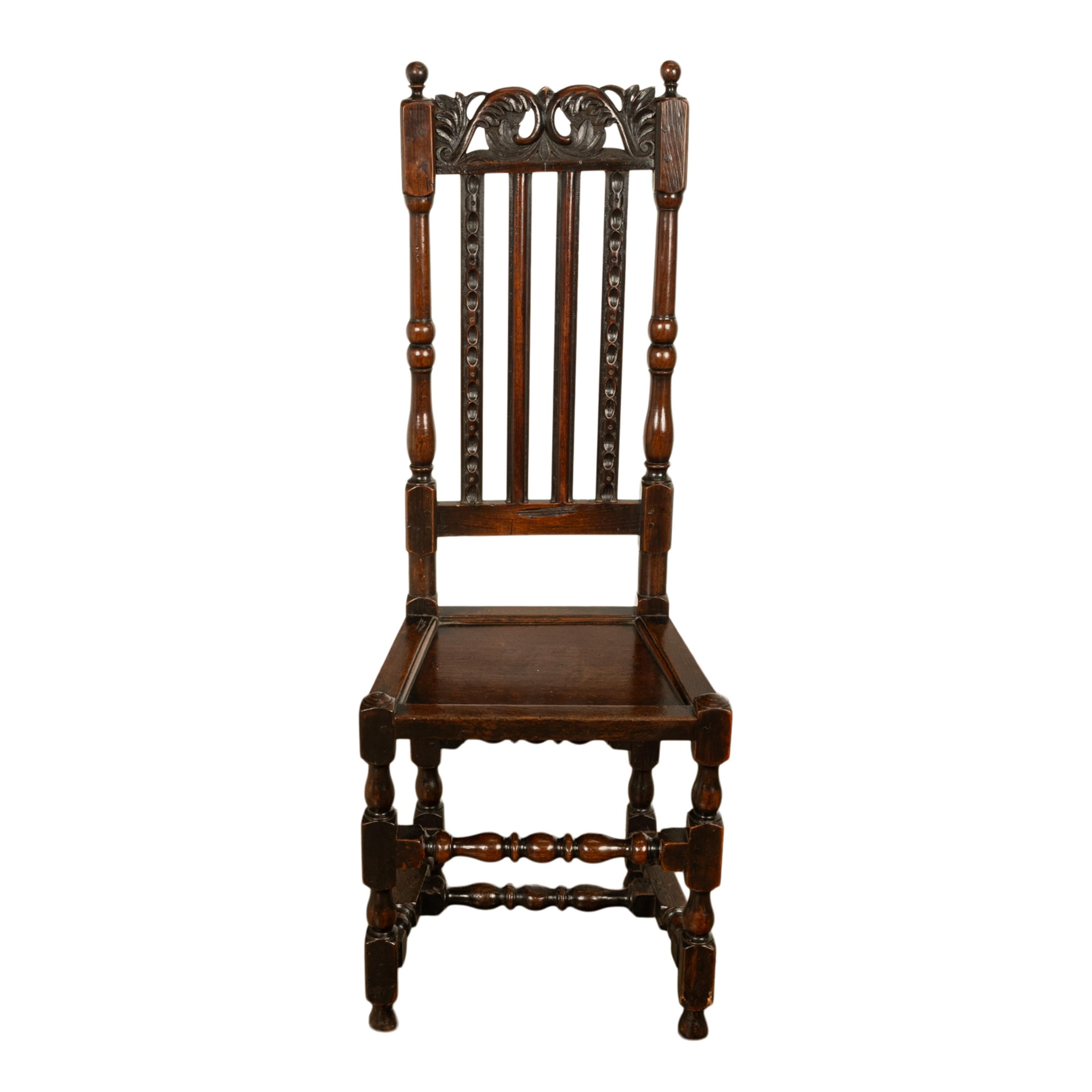 Antique 17th Century Pair Joined Oak King William & Queen Mary Side Chairs 1690 For Sale 3