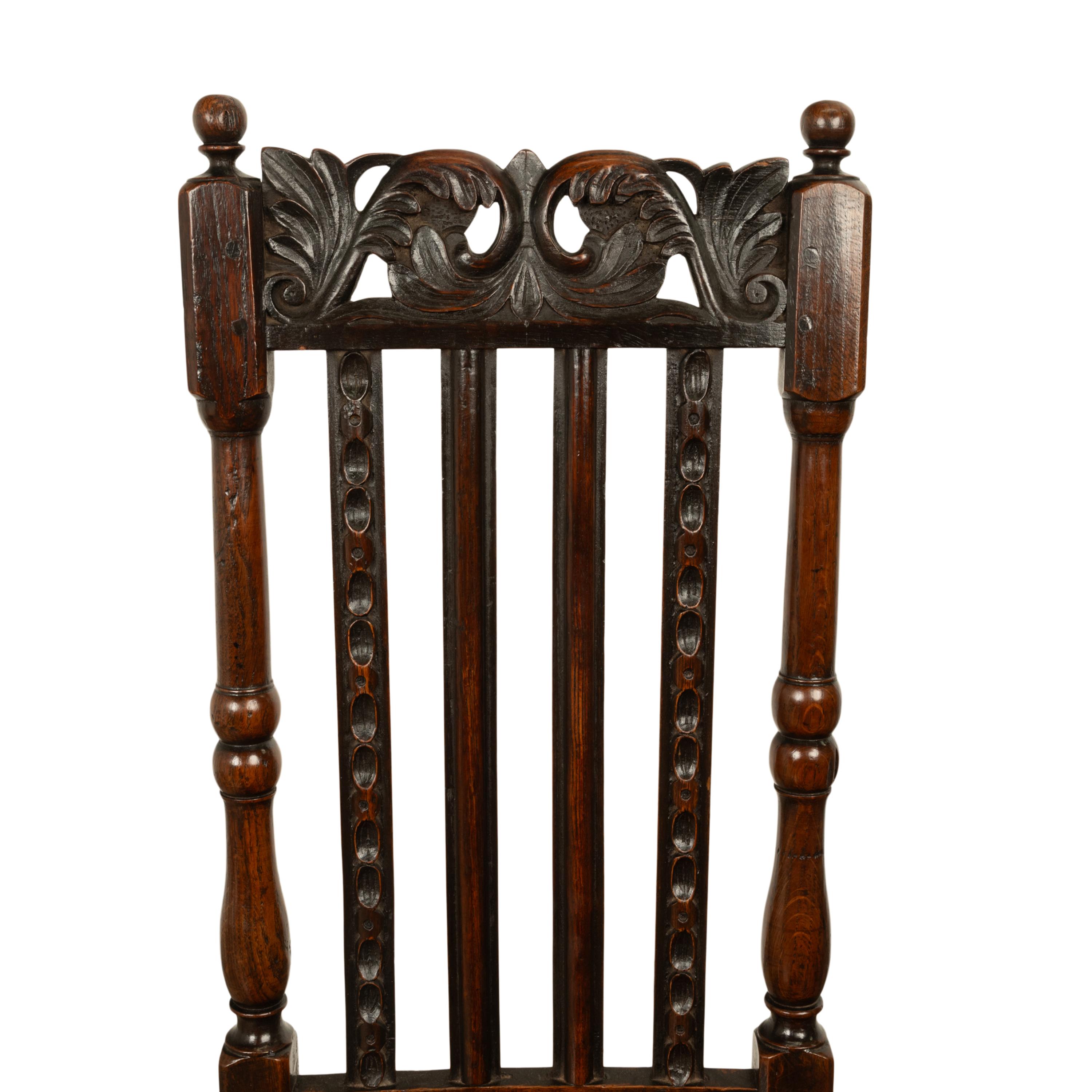 Antique 17th Century Pair Joined Oak King William & Queen Mary Side Chairs 1690 For Sale 4