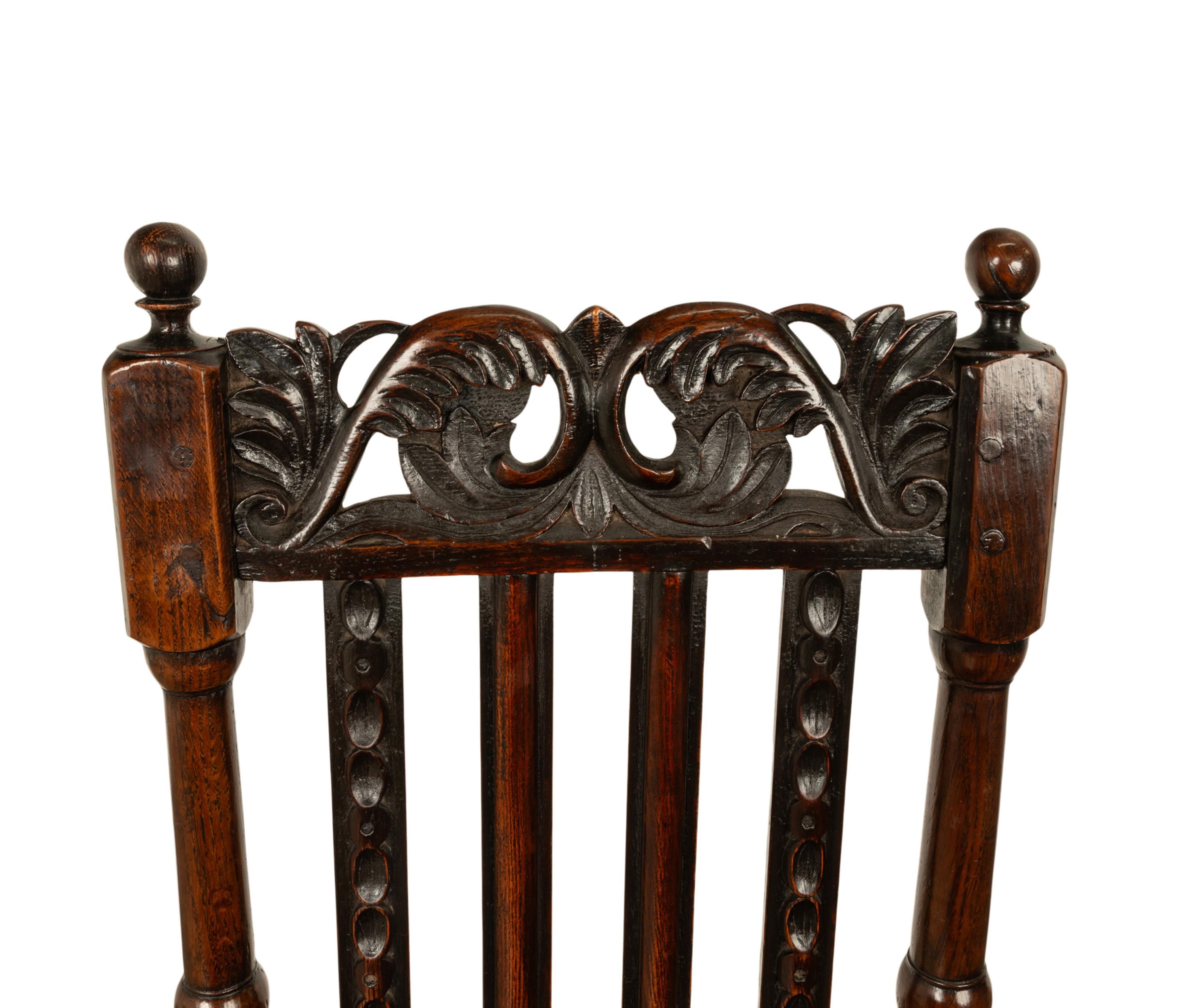 Antique 17th Century Pair Joined Oak King William & Queen Mary Side Chairs 1690 For Sale 5