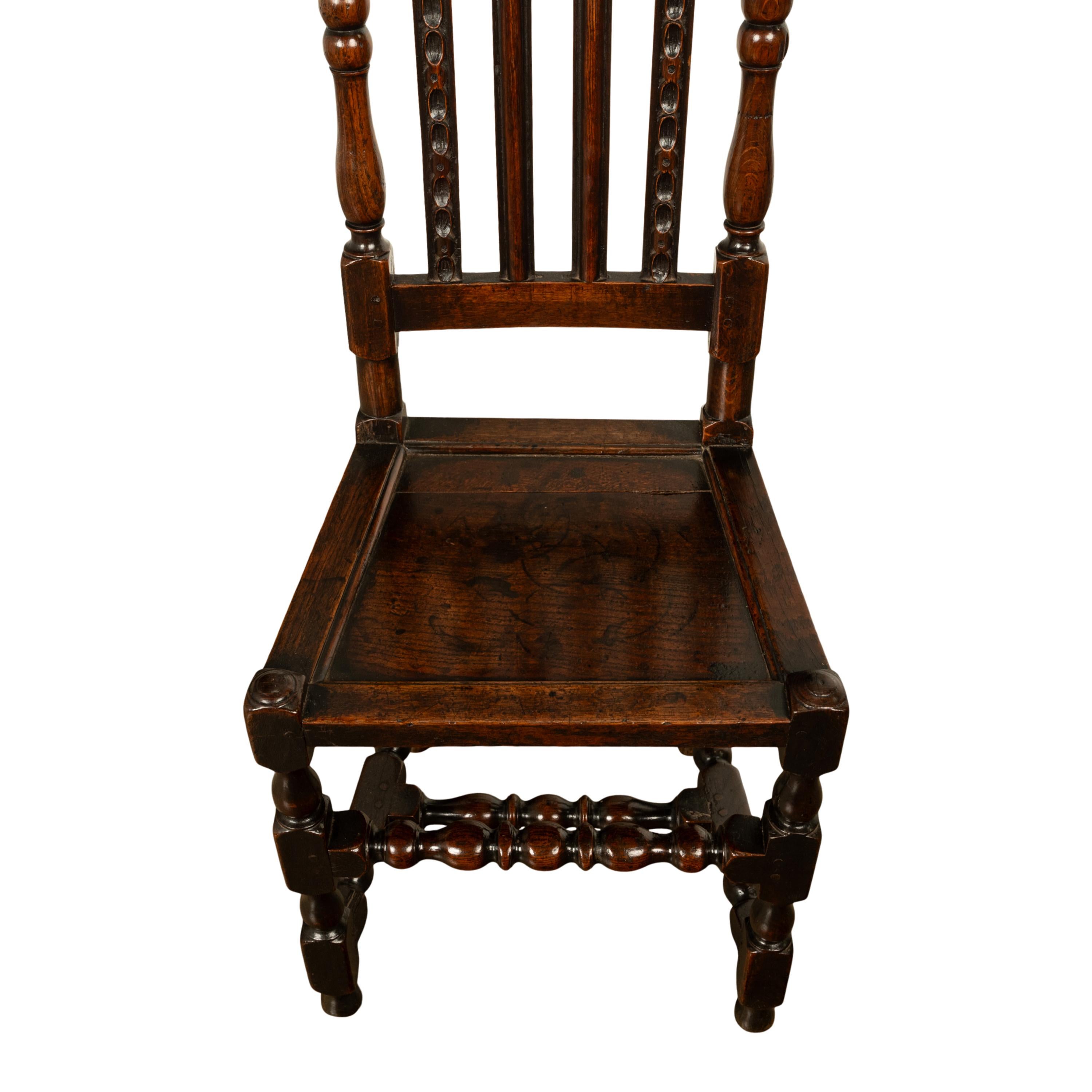 Antique 17th Century Pair Joined Oak King William & Queen Mary Side Chairs 1690 For Sale 6