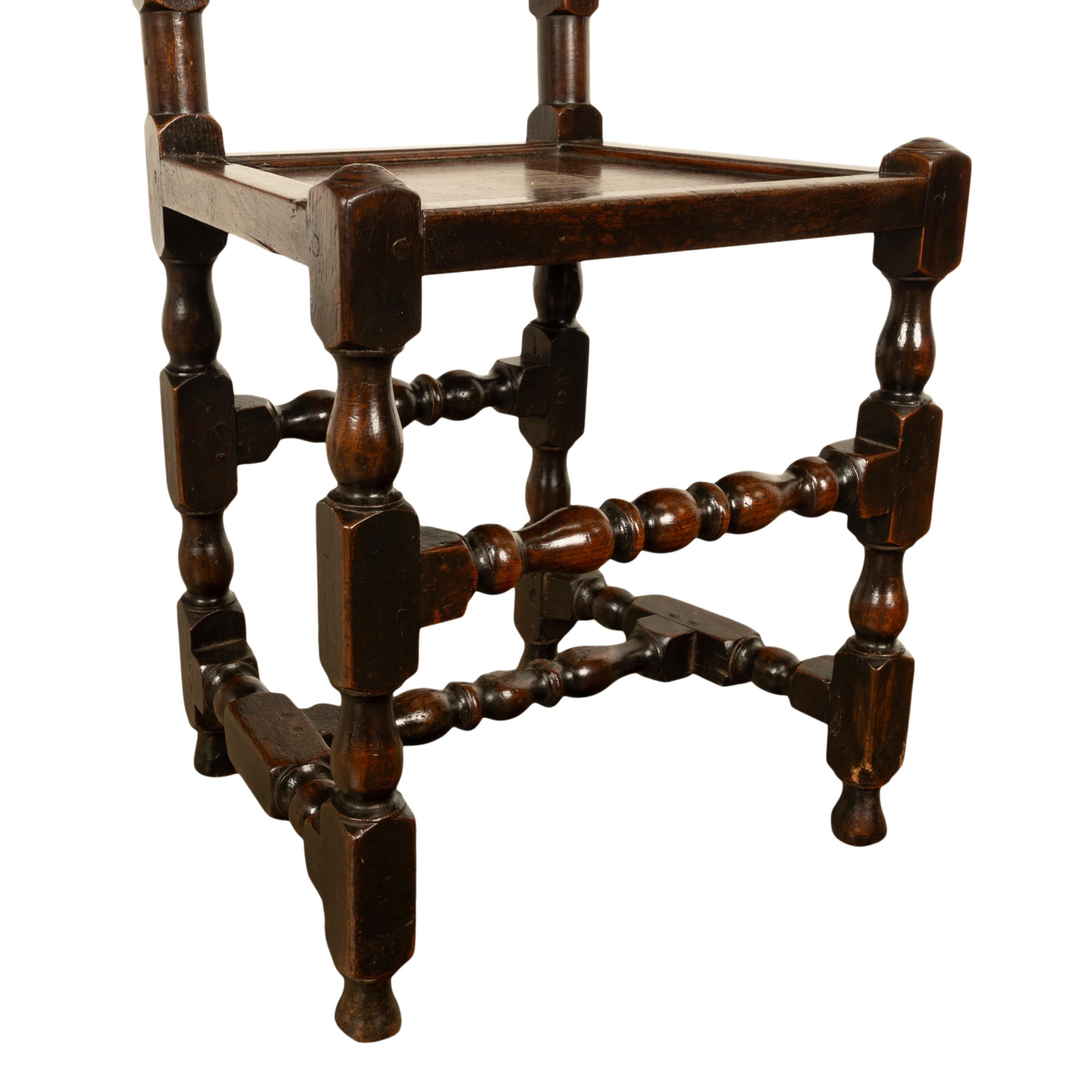 Antique 17th Century Pair Joined Oak King William & Queen Mary Side Chairs 1690 For Sale 7