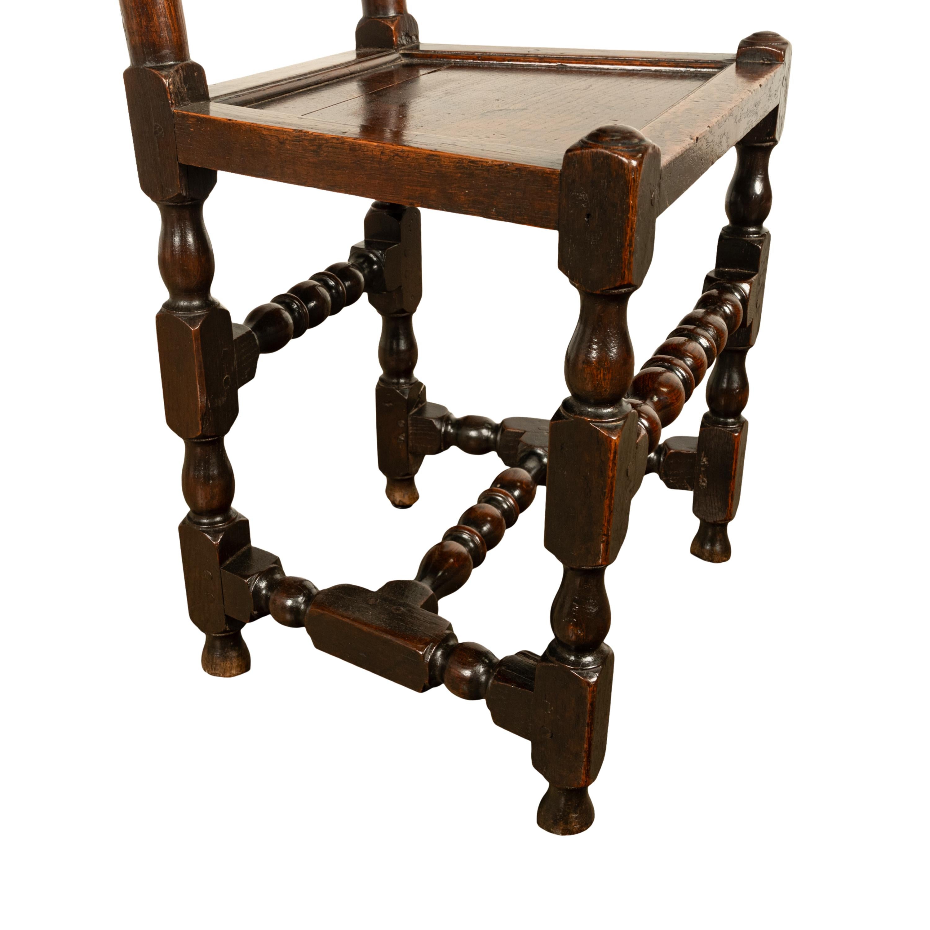 Antique 17th Century Pair Joined Oak King William & Queen Mary Side Chairs 1690 For Sale 8