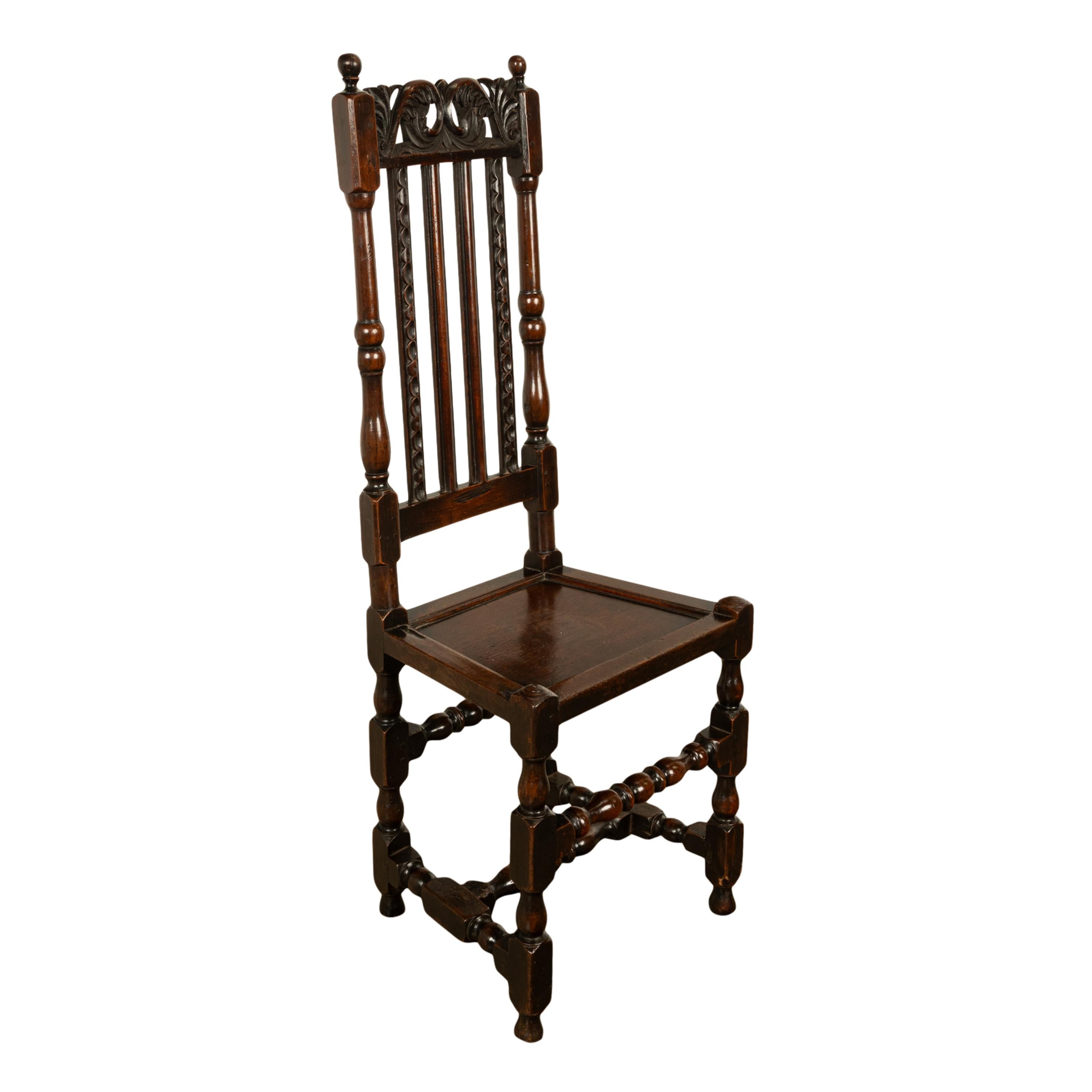 Antique 17th Century Pair Joined Oak King William & Queen Mary Side Chairs 1690 For Sale 1