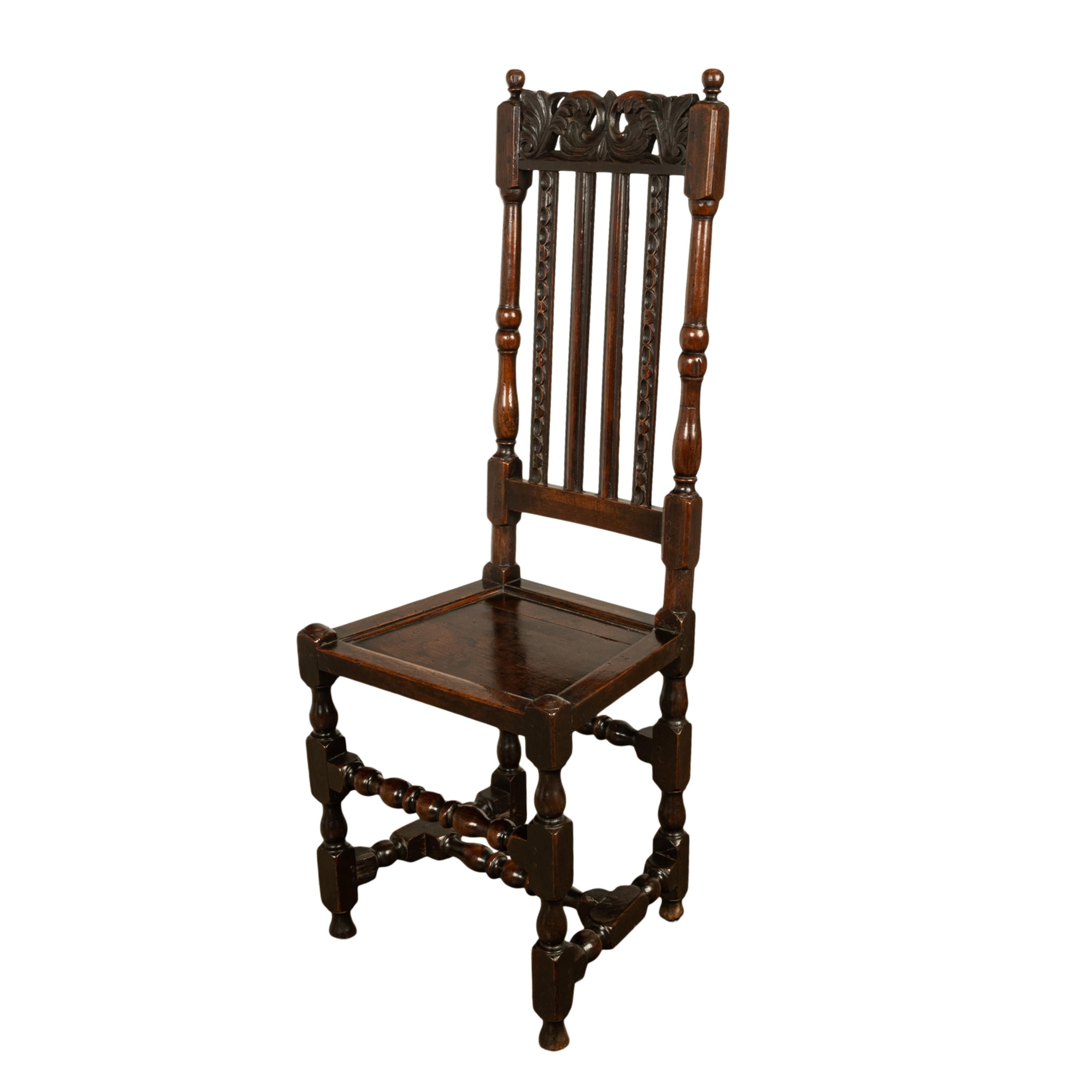 Antique 17th Century Pair Joined Oak King William & Queen Mary Side Chairs 1690 For Sale 2