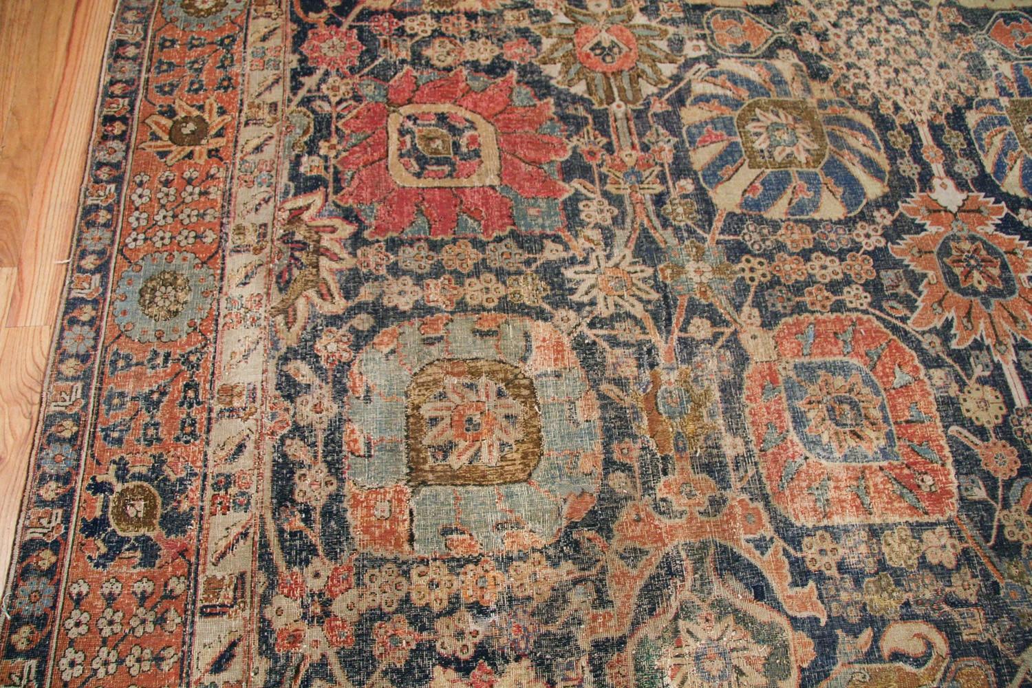 Hand-Knotted Antique 17th Century Persian Kerman Carpet. 11 ft 5 in x 20 ft 2 in  For Sale