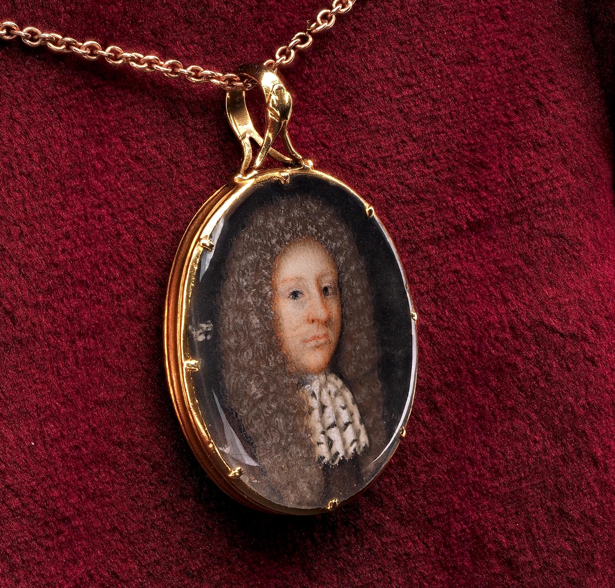 Stuart Antique 17th Century Portrait Miniature Pendant Moss Agate Back For Sale