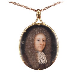 Antique 17th Century Portrait Miniature Pendant Moss Agate Back