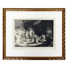 Antique 17ème Siècle Rembrandt van Rijn Christ Prêchant Eau-forte Pointe Sèche Encadrée