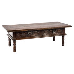 Antique 17th Century Spanish Baroque Carved Chestnut Two Drawer Coffee Table