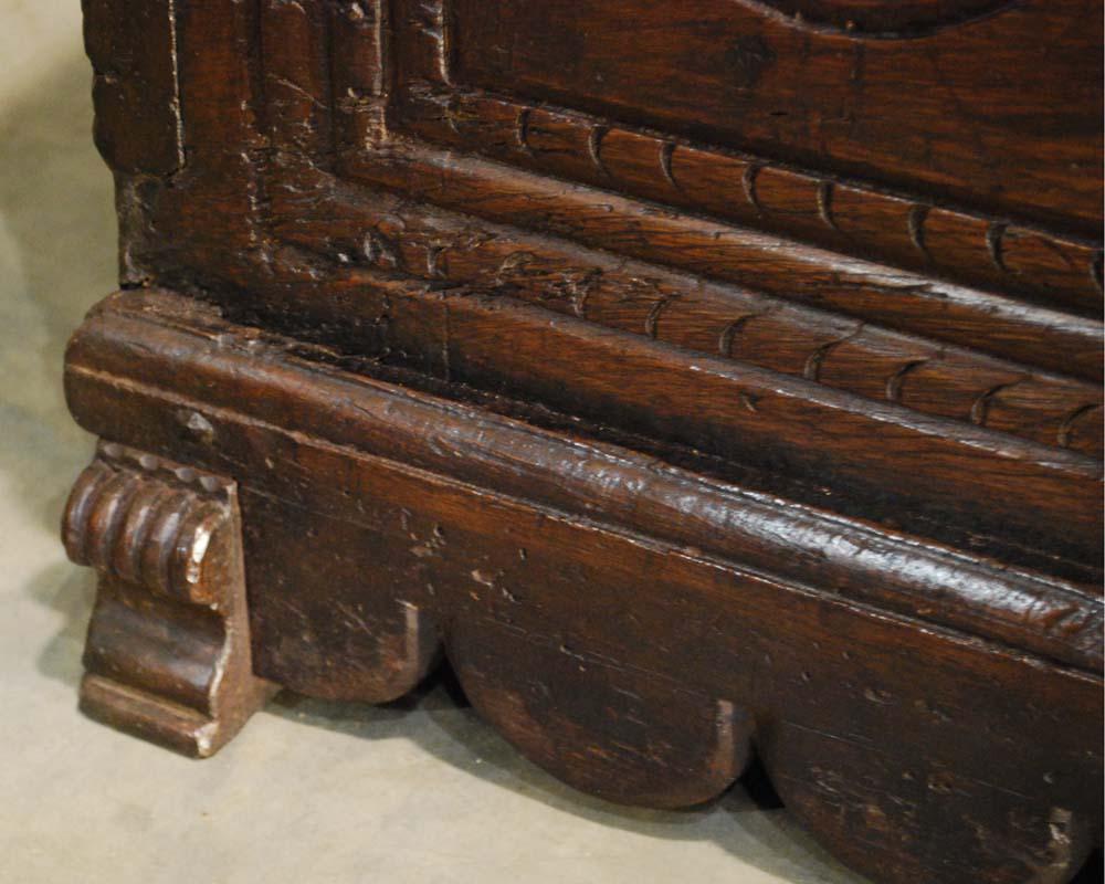 Antique 17th Century Spanish Chestnut Carved Trunk or Chest For Sale 4
