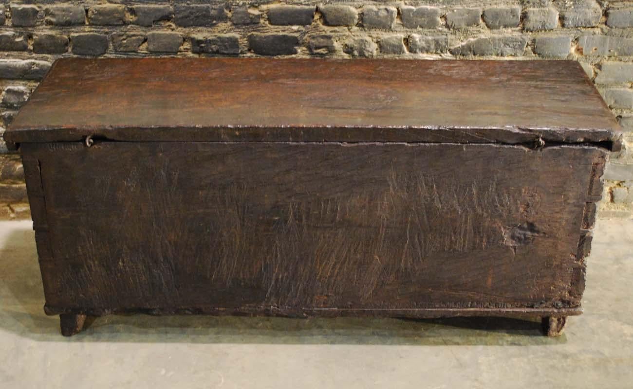 Antique 17th Century Spanish Chestnut Carved Trunk or Chest 5
