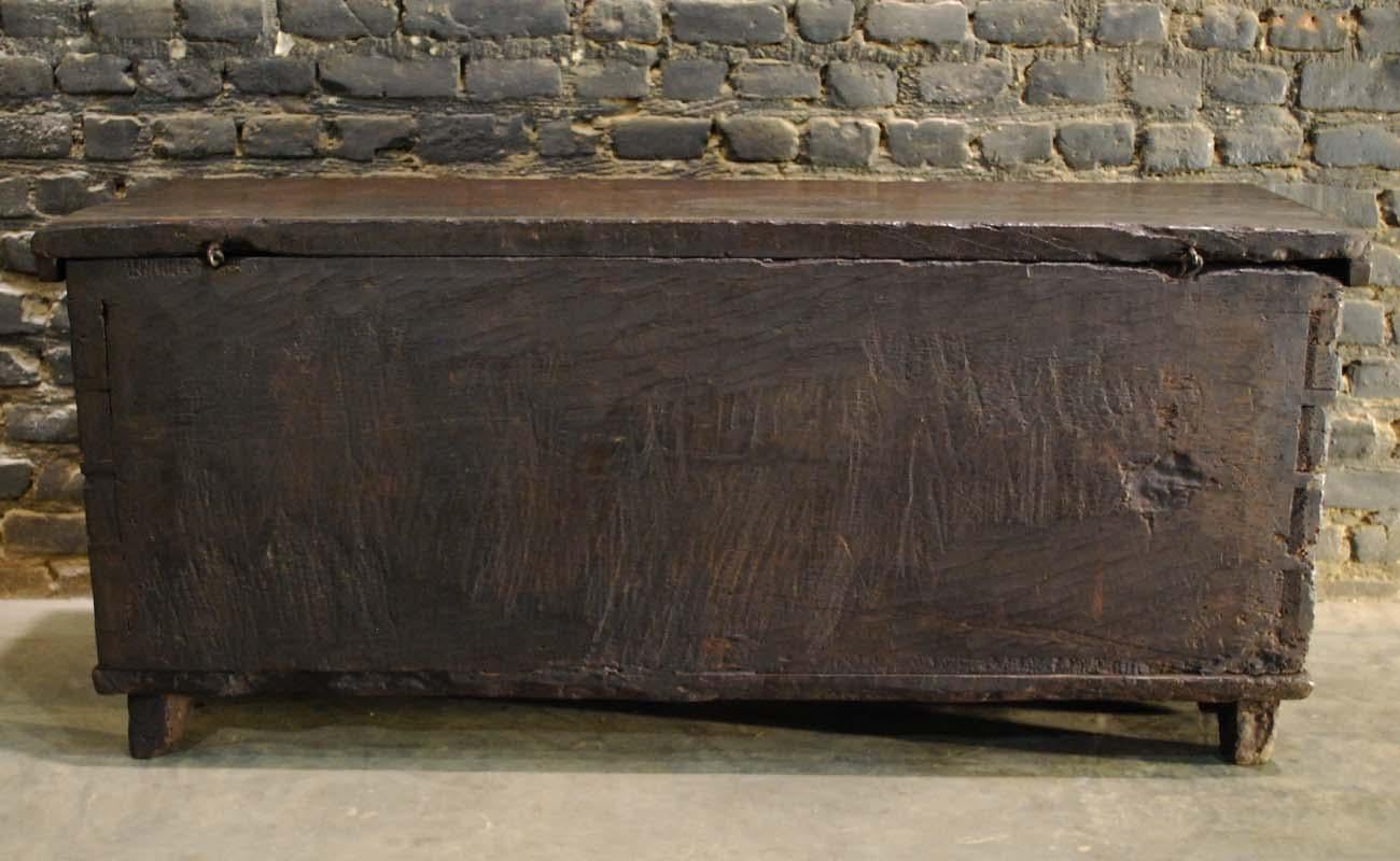 Antique 17th Century Spanish Chestnut Carved Trunk or Chest For Sale 6