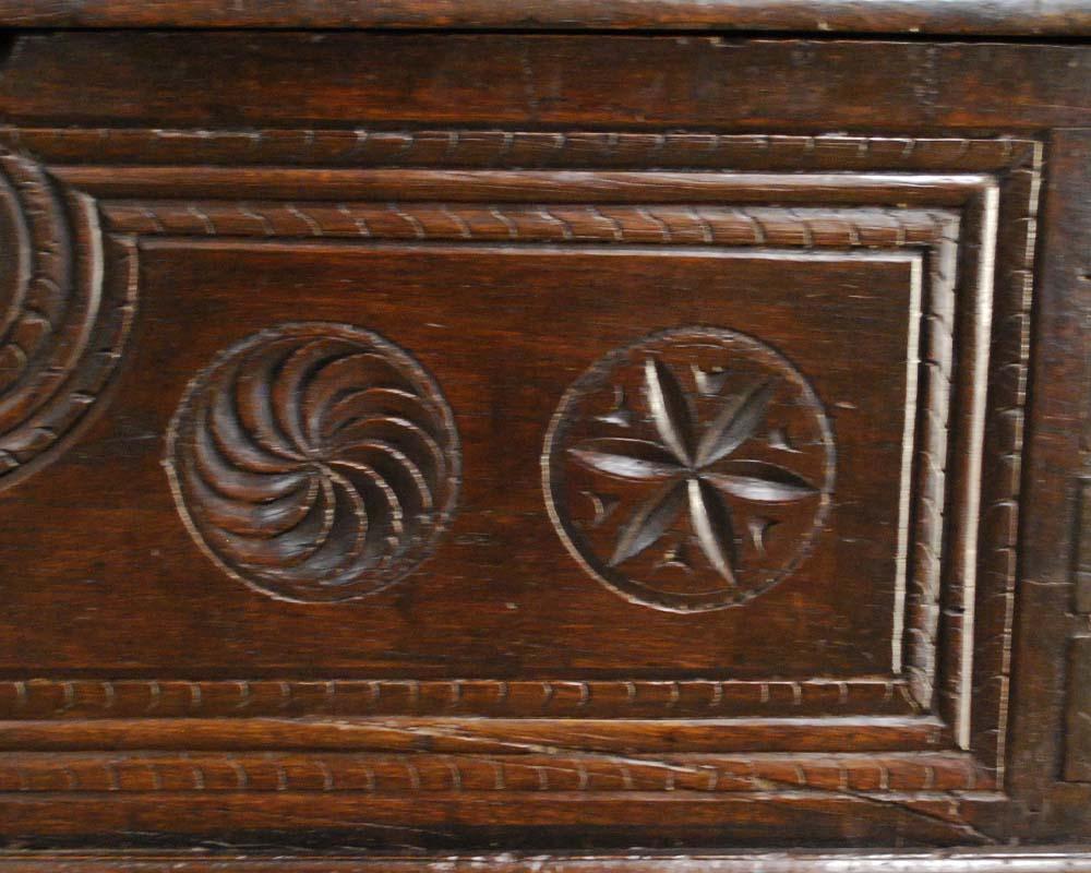 Hand-Carved Antique 17th Century Spanish Chestnut Carved Trunk or Chest For Sale