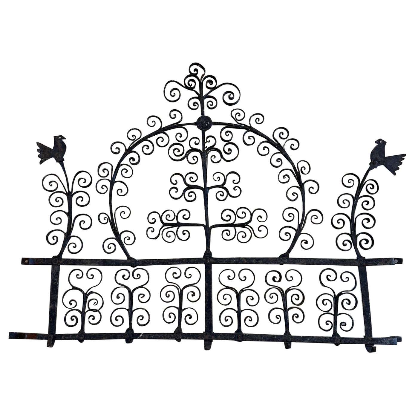 Porte-monnaie espagnol du 17ème siècle en fer forgé à la main avec motif d'oiseau