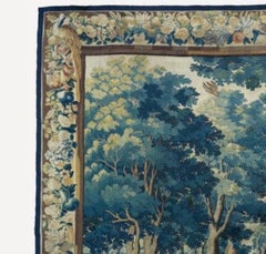 Antique Late 17th Century Square Flemish Verdure Landscape Tapestry