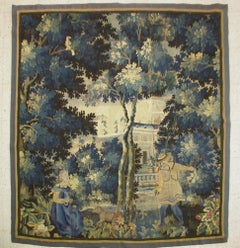 Antique 17th Century Square Flemish Verdure Landscape Tapestry 6.3 x 6.9 ft