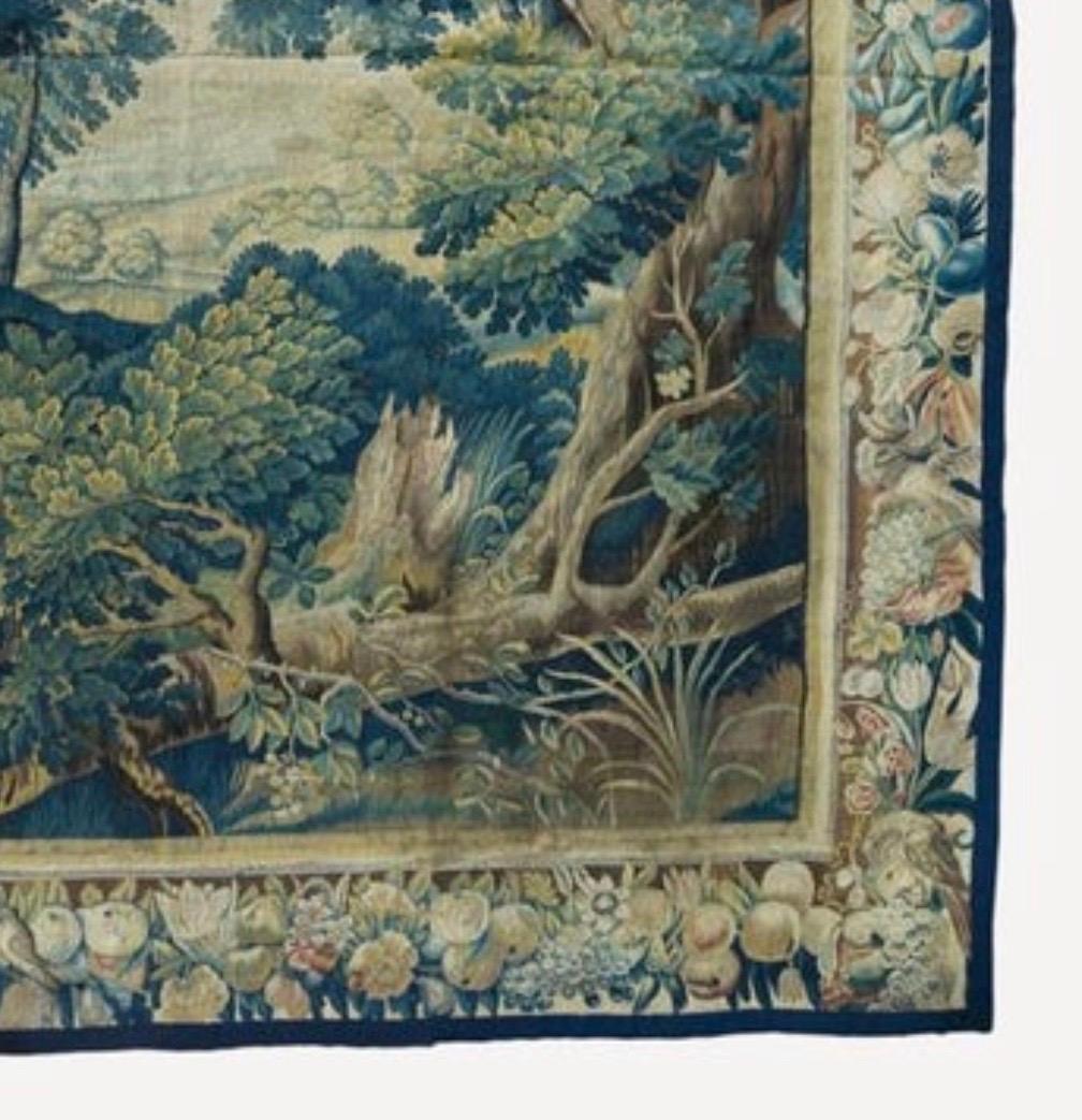 Baroque Antique 17th Century Square Flemish Verdure Landscape Tapestry For Sale