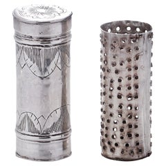 Antique 17th century sterling silver tubular nutmeg grater