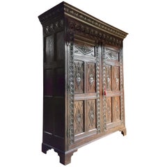 Antique 17th Century Style Oak Livery Hall Cupboard, circa 1790