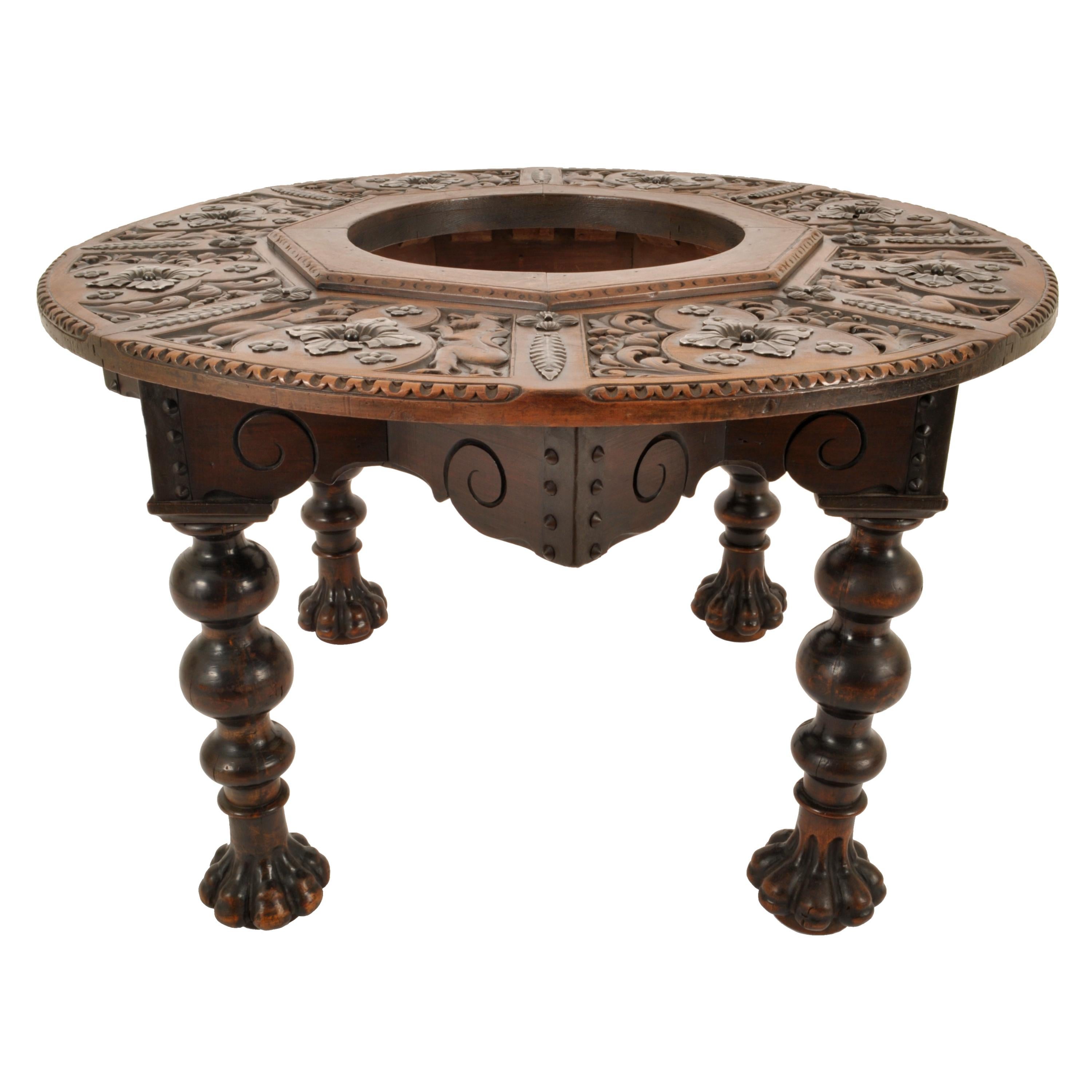 Ancienne table à brasero en fer, en noyer et laiton, style 17e siècle espagnol 1880 Bon état - En vente à Portland, OR