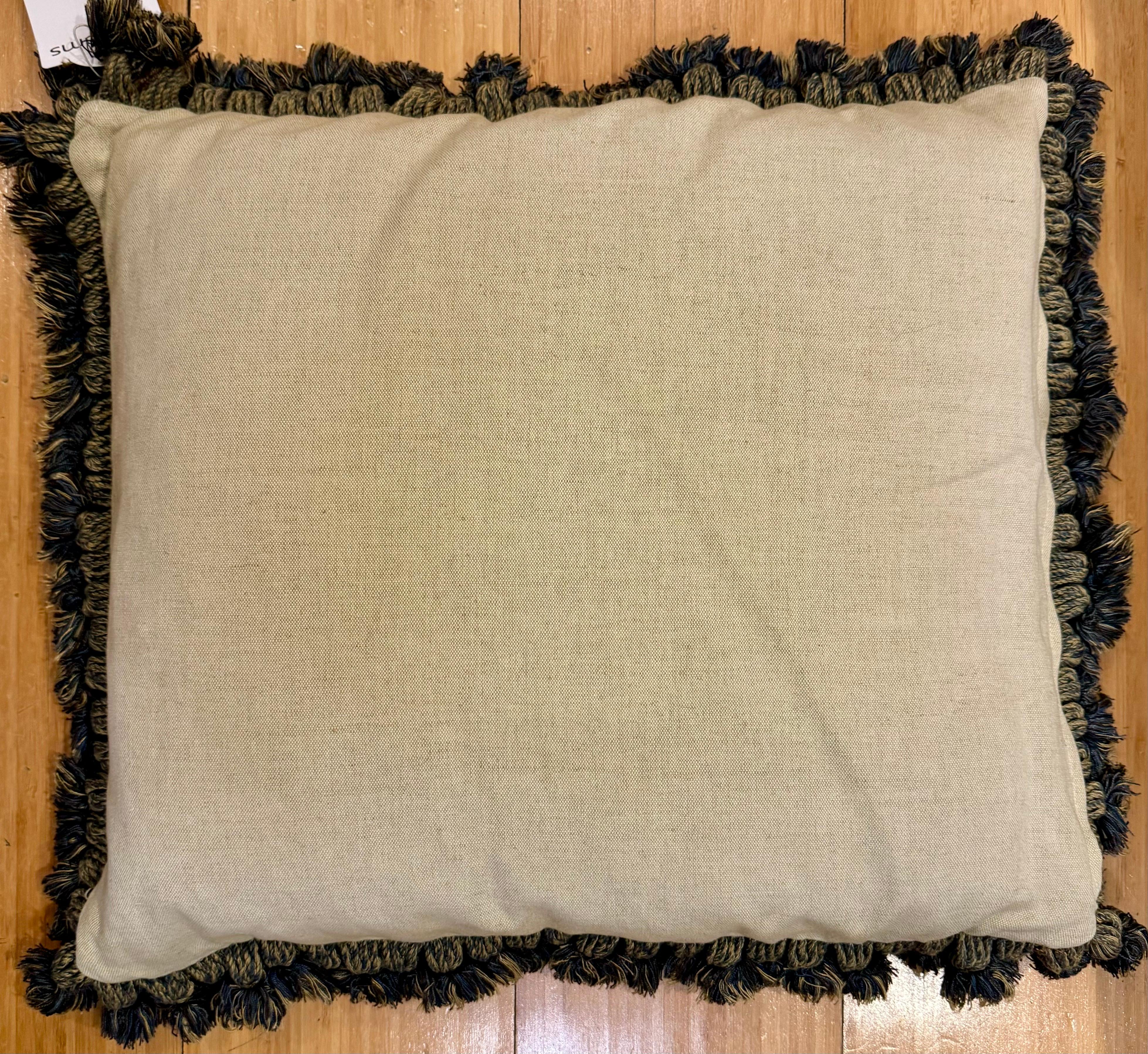 Baroque Antique 17th Century Verdure Tapestry Pillow with Foliage and Petite Tassels For Sale