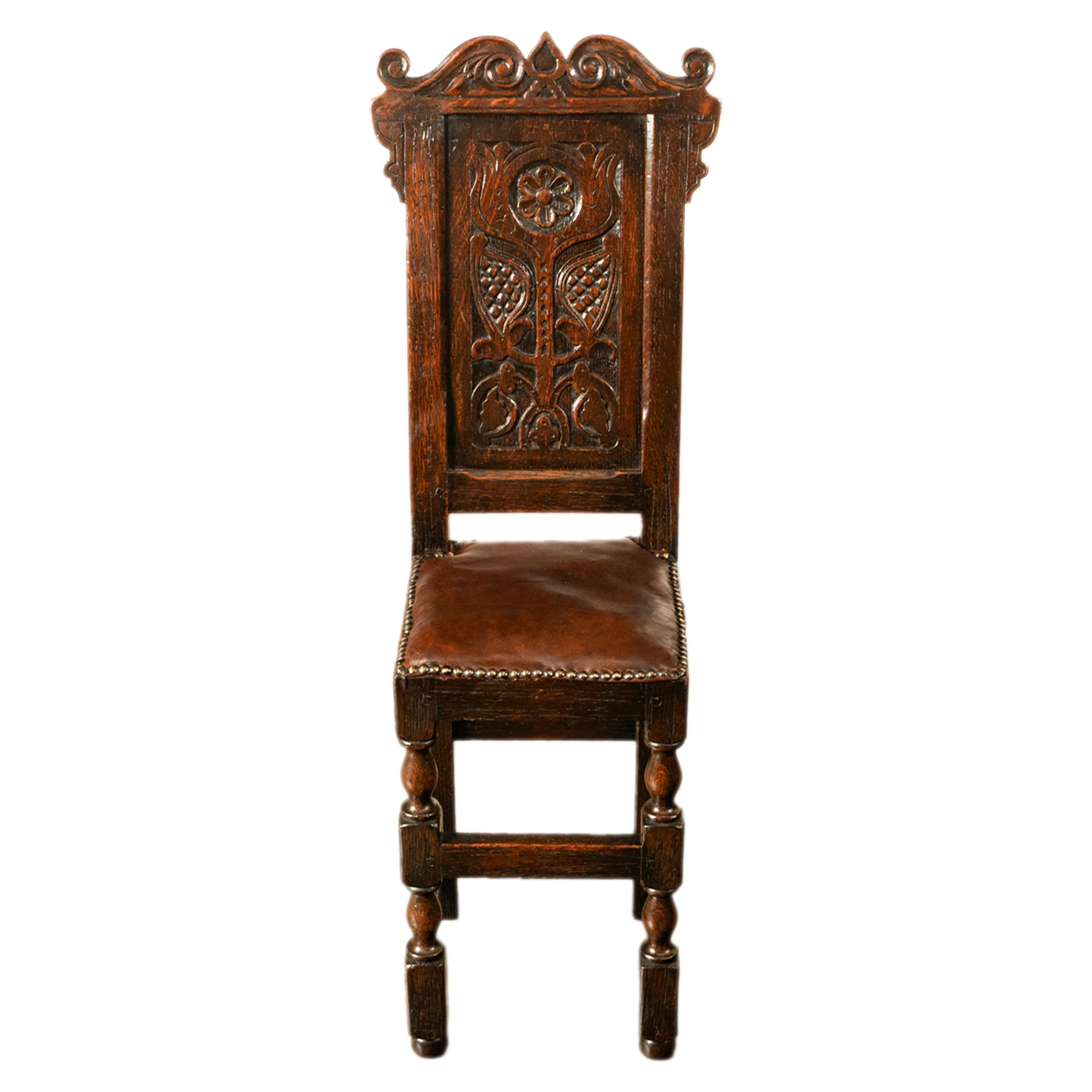A very charming antique late 17th century William & Mary period carved oak wainscot child's chair, Yorkshire, circa 1690.
A darling chair made for a child during the reign of King William & Queen Mary (1689-1702) from Yorkshire, most likely Leeds,