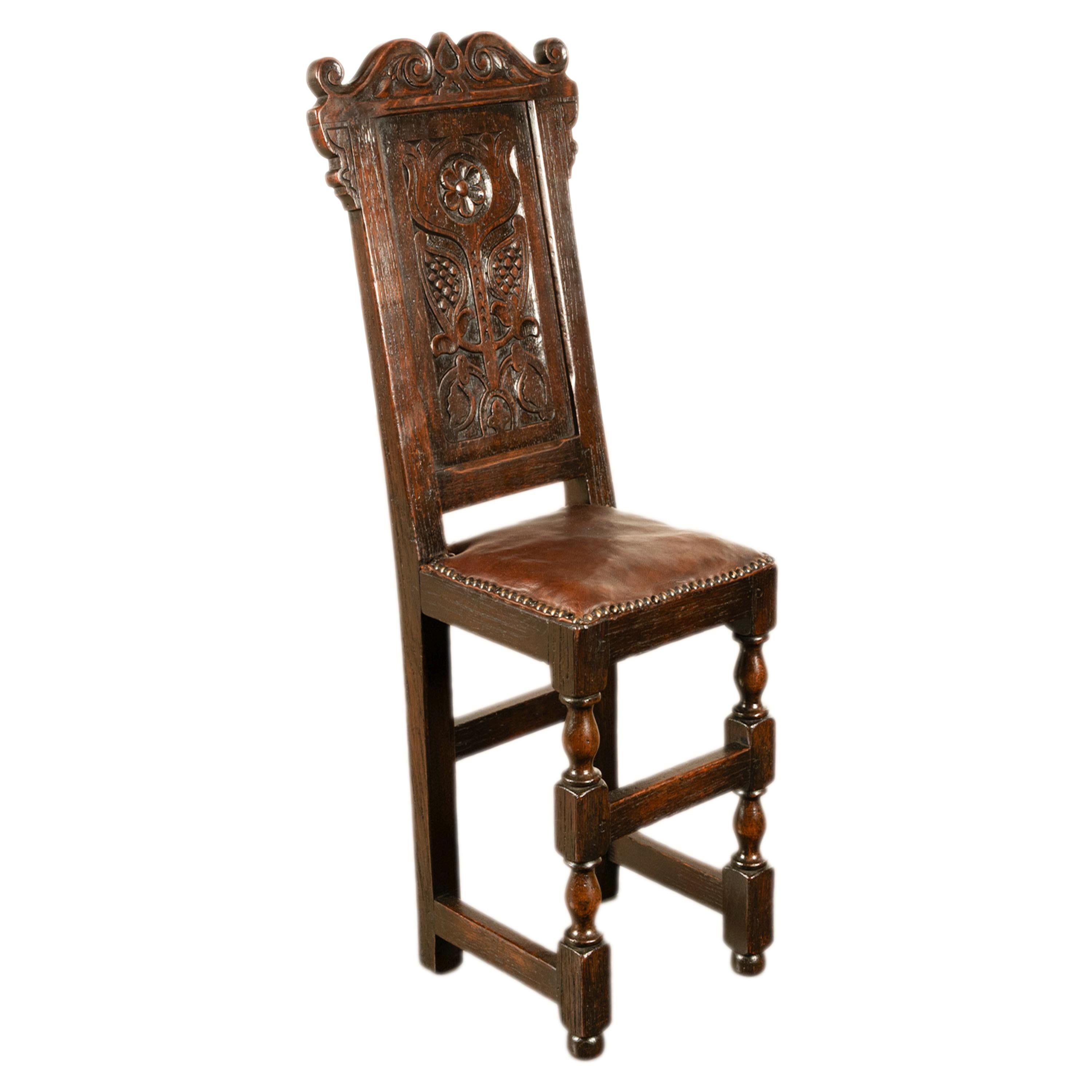 William and Mary Antique 17th Century William & Mary Carved Oak Child's Wainscot Chair Yorks 1690