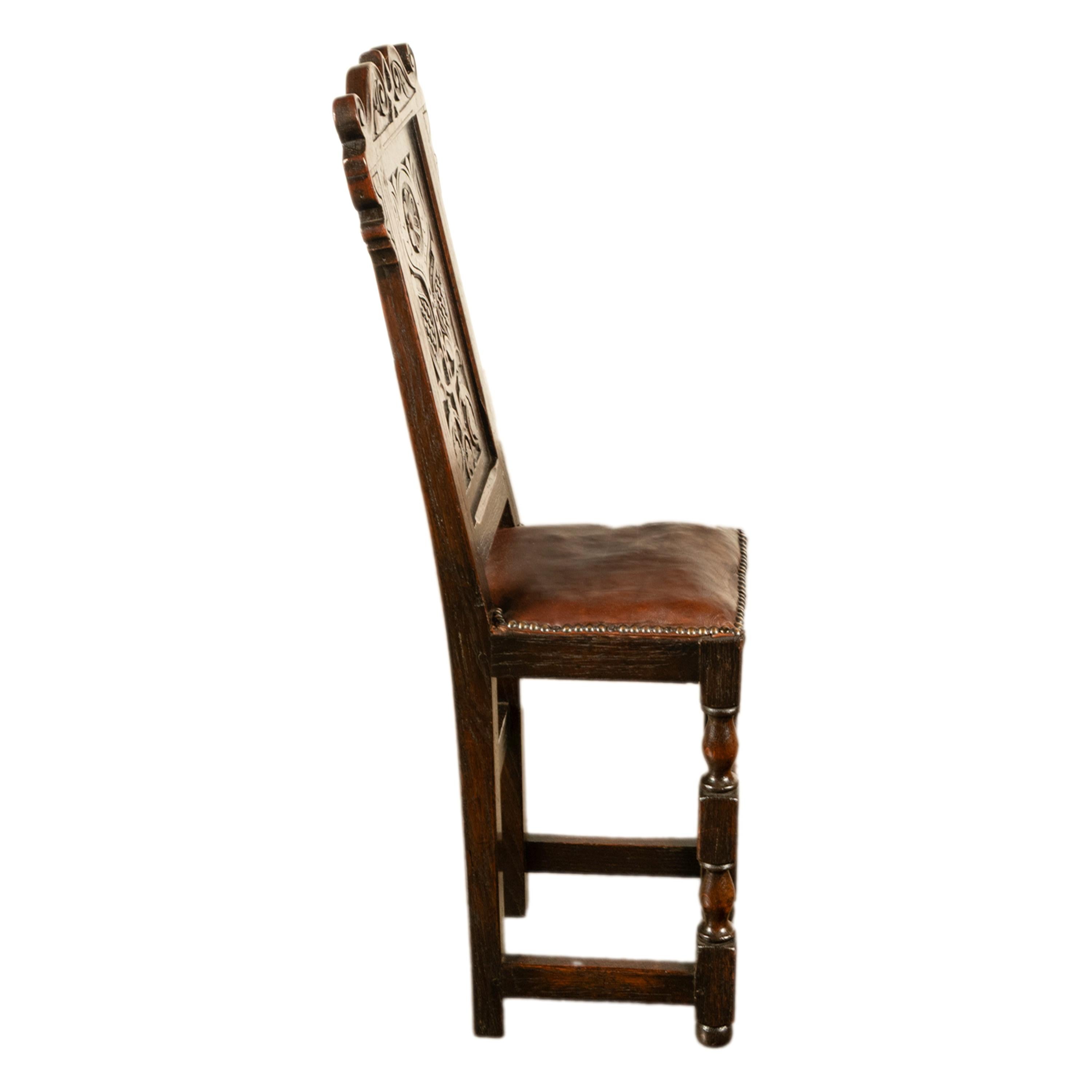 English Antique 17th Century William & Mary Carved Oak Child's Wainscot Chair Yorks 1690