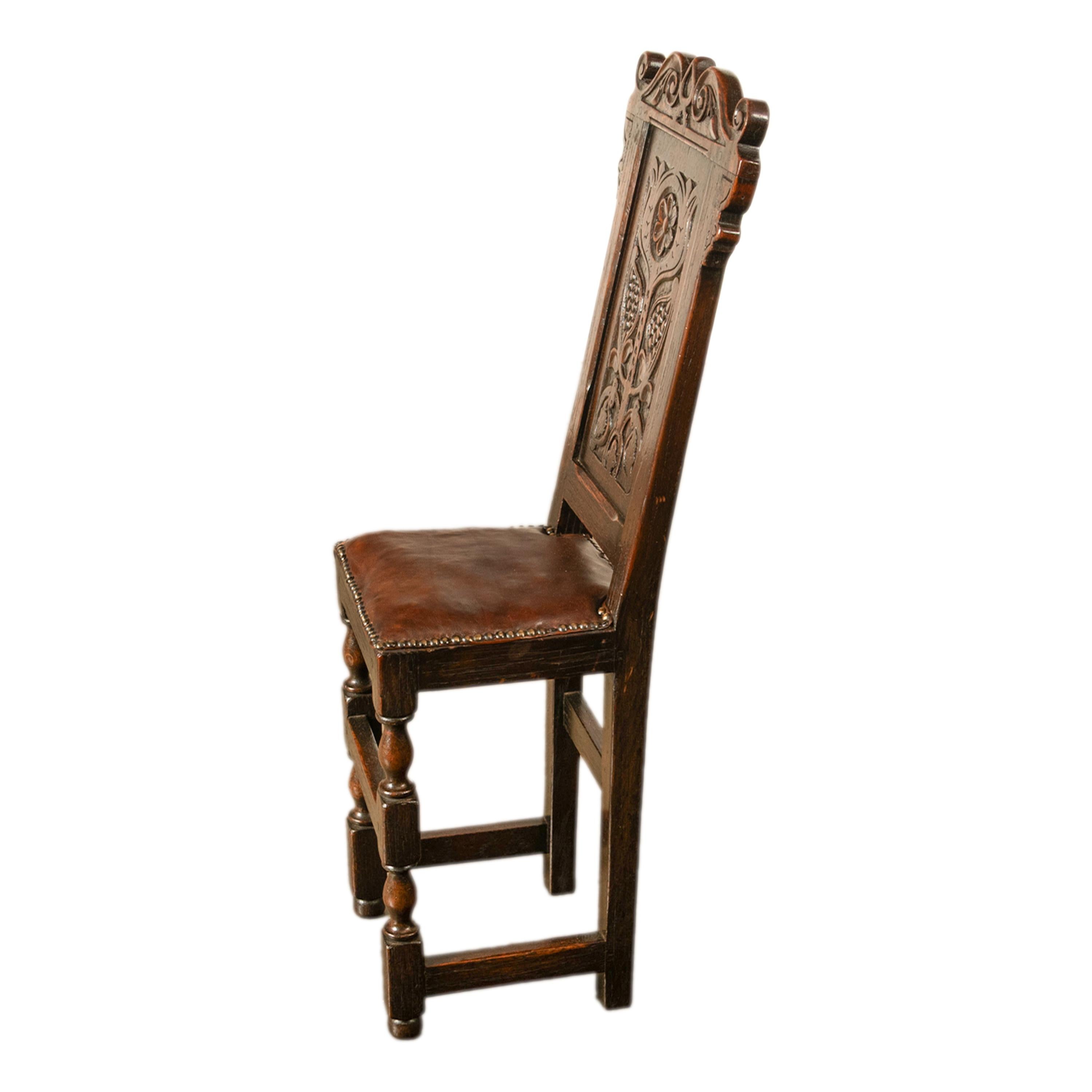 Antique 17th Century William & Mary Carved Oak Child's Wainscot Chair Yorks 1690 1