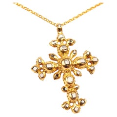 Used 17th ct. Cross Crucifix Diamonds 19K Yellow Gold / 9 gr